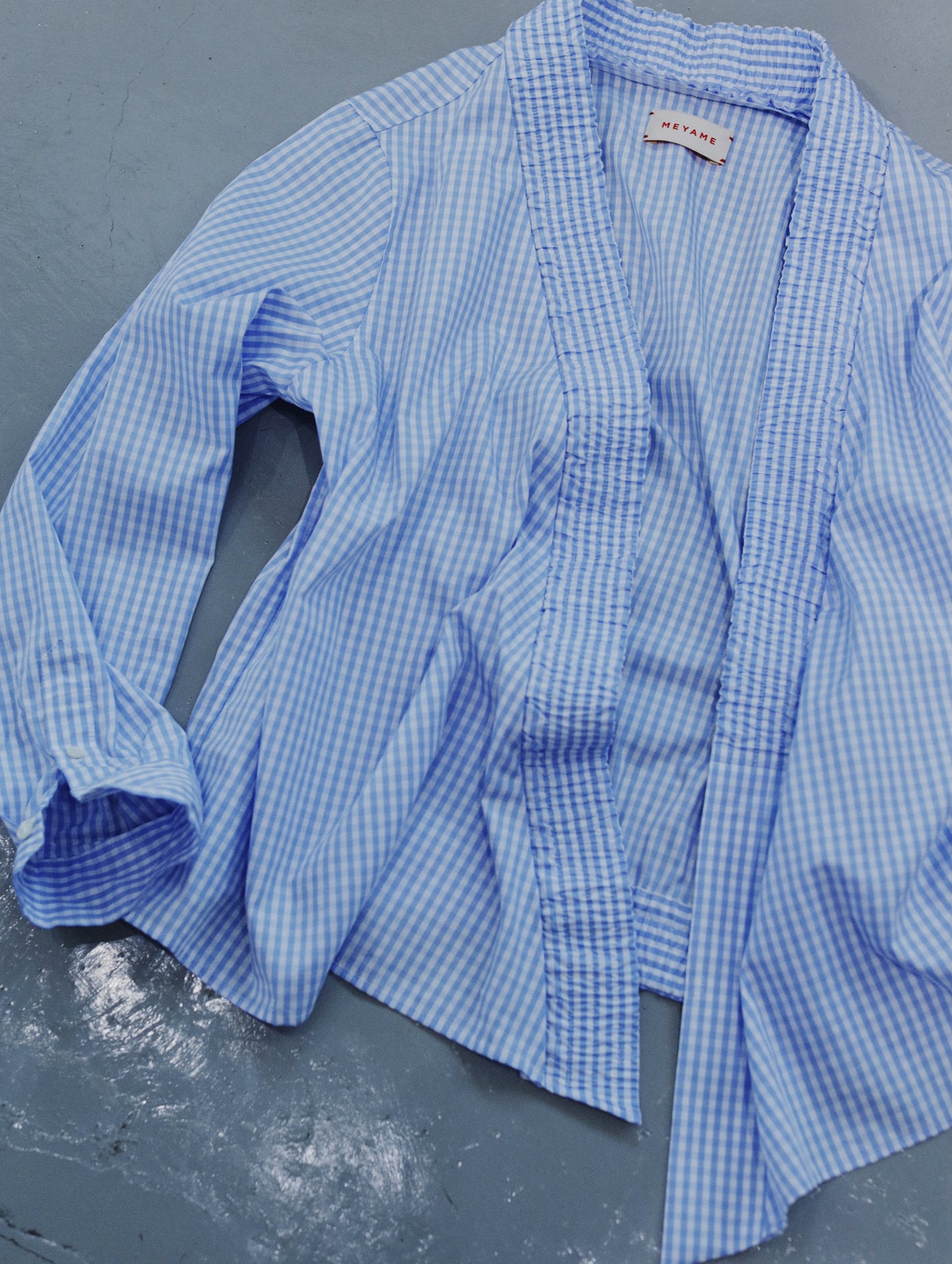 GINGHAM SHIRRING BLOUSE