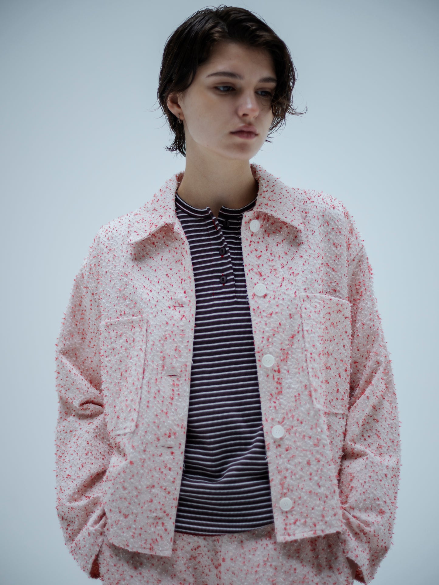 BORDER × SOLID SOFT RIB HENRY NECK HALF SLEEVE