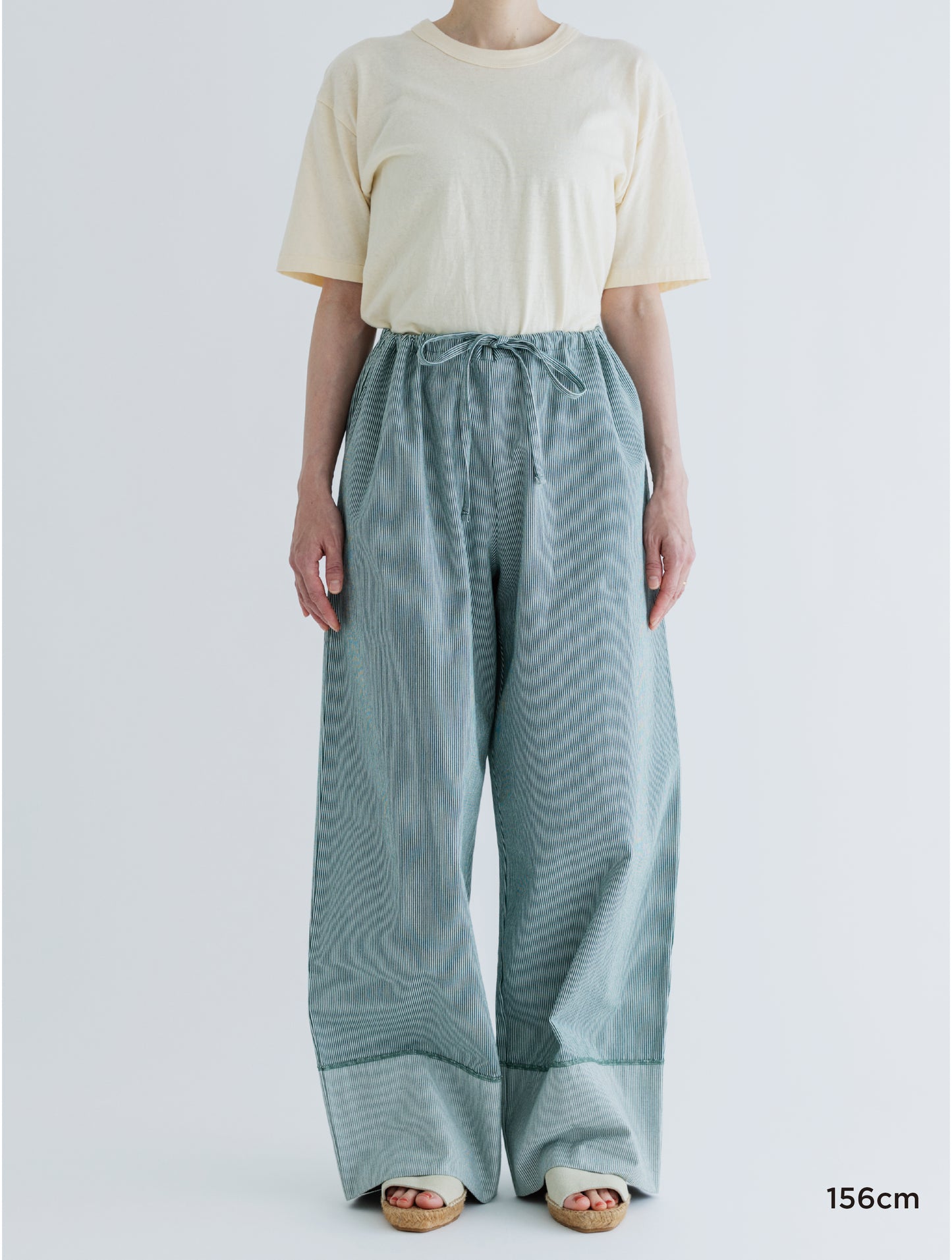 STRIPED WAIST COAD WIDE PANTS