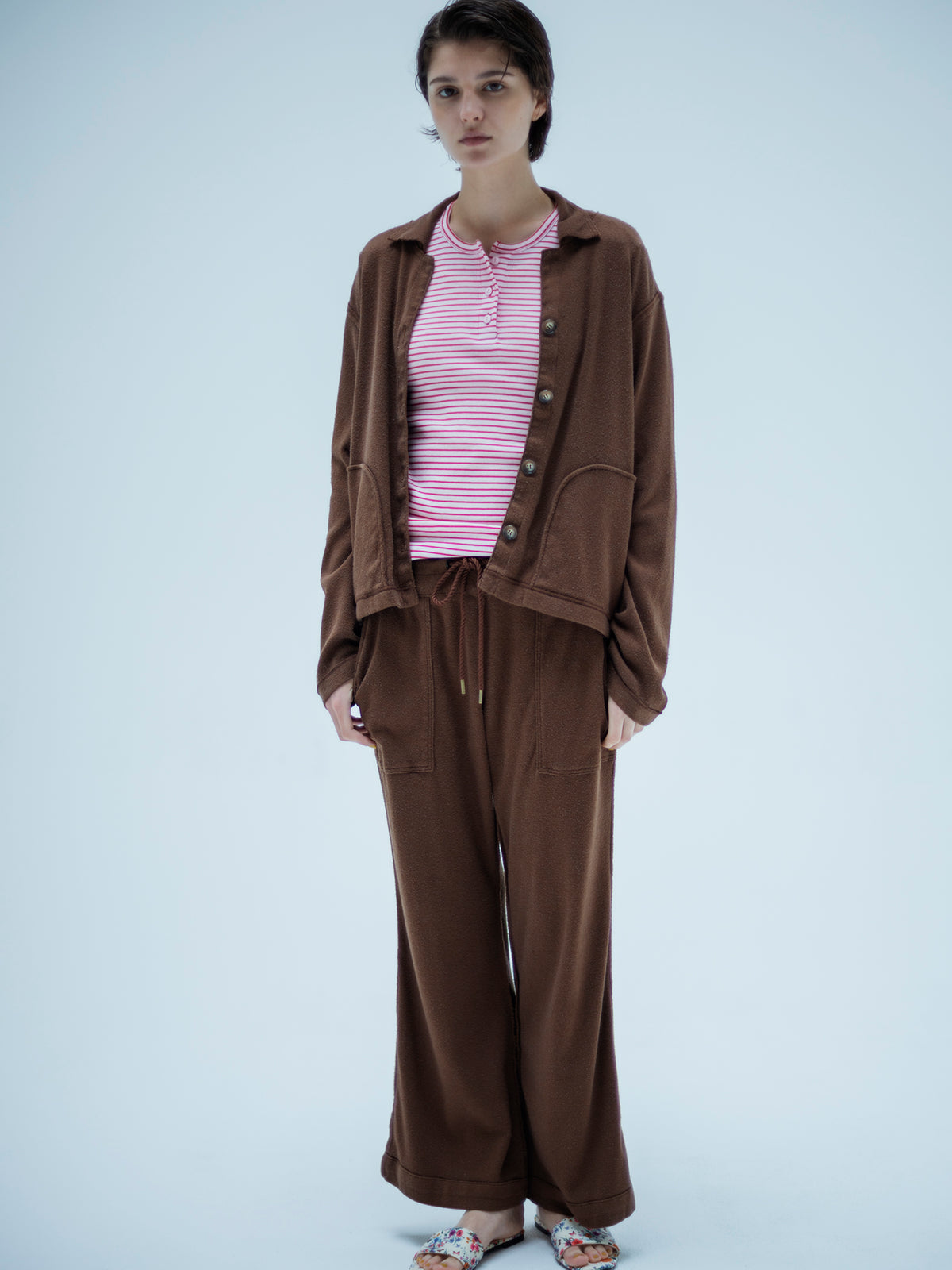 BORDER × SOLID SOFT RIB HENRY NECK HALF SLEEVE