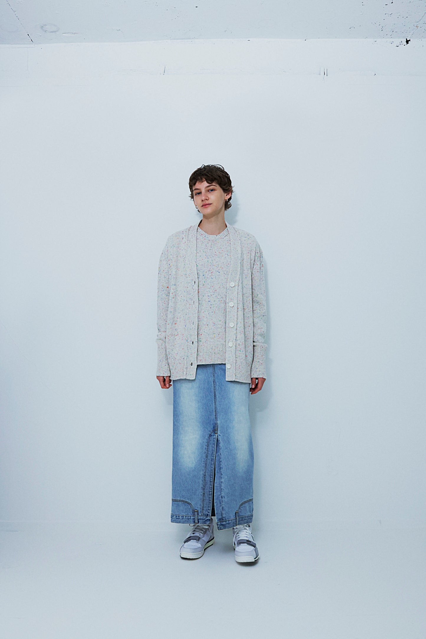 COTTON TWEED OUT-LINKING CARDIGAN