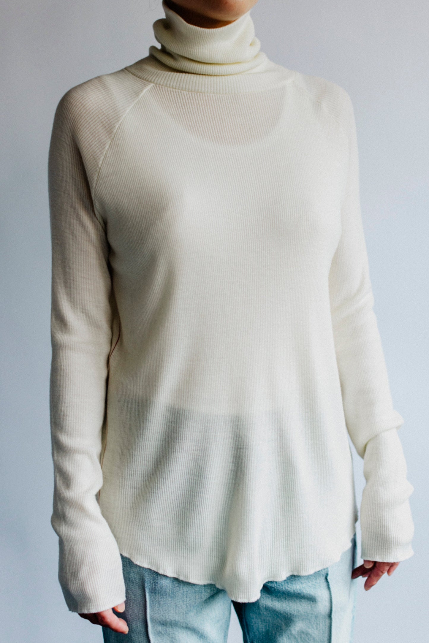 WASHABLE WOOL RIB TURTLE NECK PULLOVER
