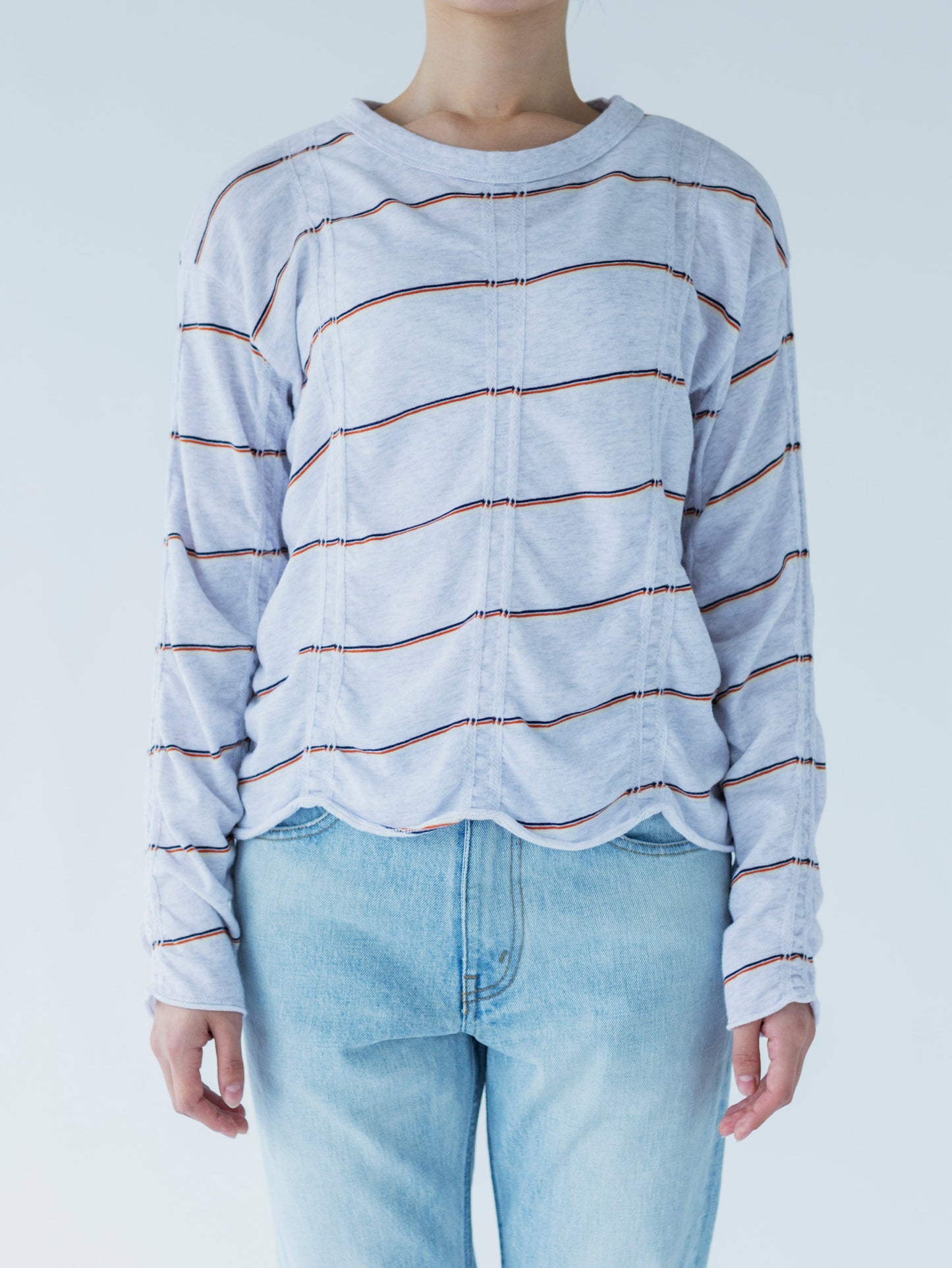 TUCKED JACQUARD BORDER PULLOVER