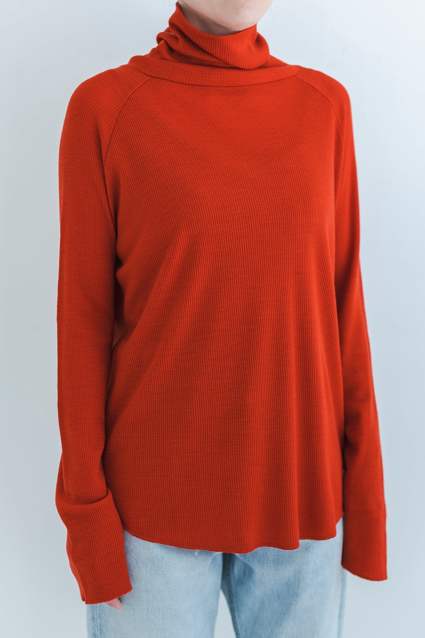 WASHABLE WOOL RIB TURTLE NECK PULLOVER