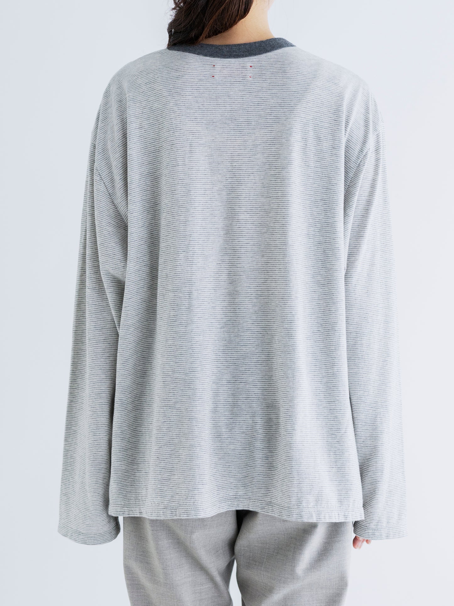 BORDER SIDE SLIT LONG SLEEVE TEE (ORGANIC COTTON)