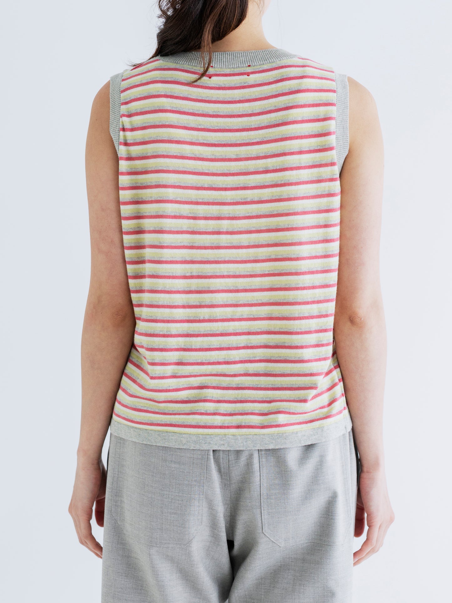 BORDER COTTON KNIT SLEEVELESS