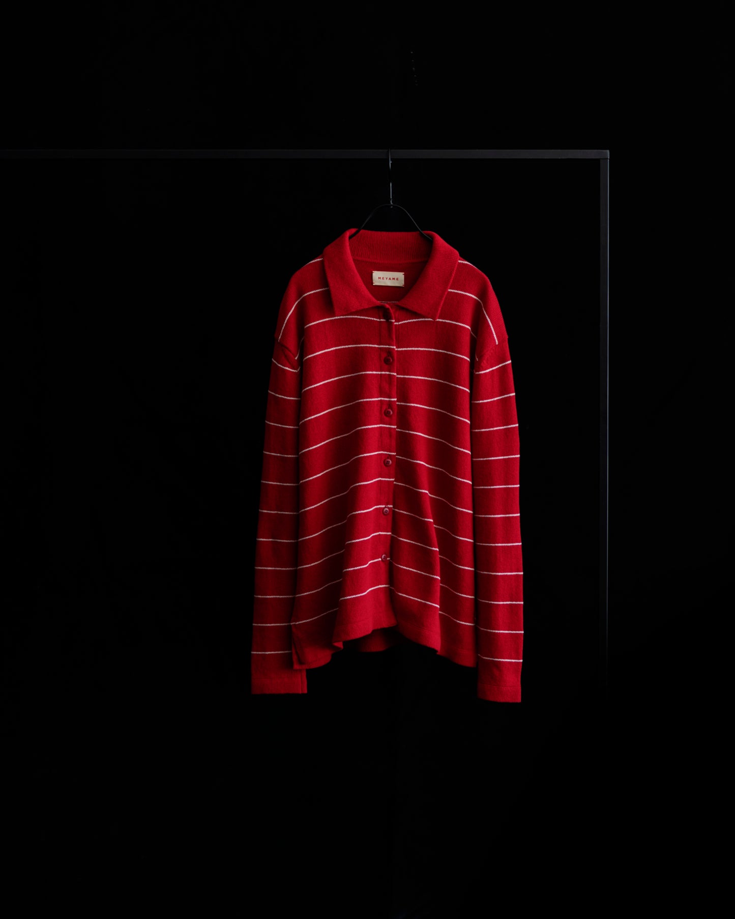 BORDER COTTON KNIT CARDIGAN