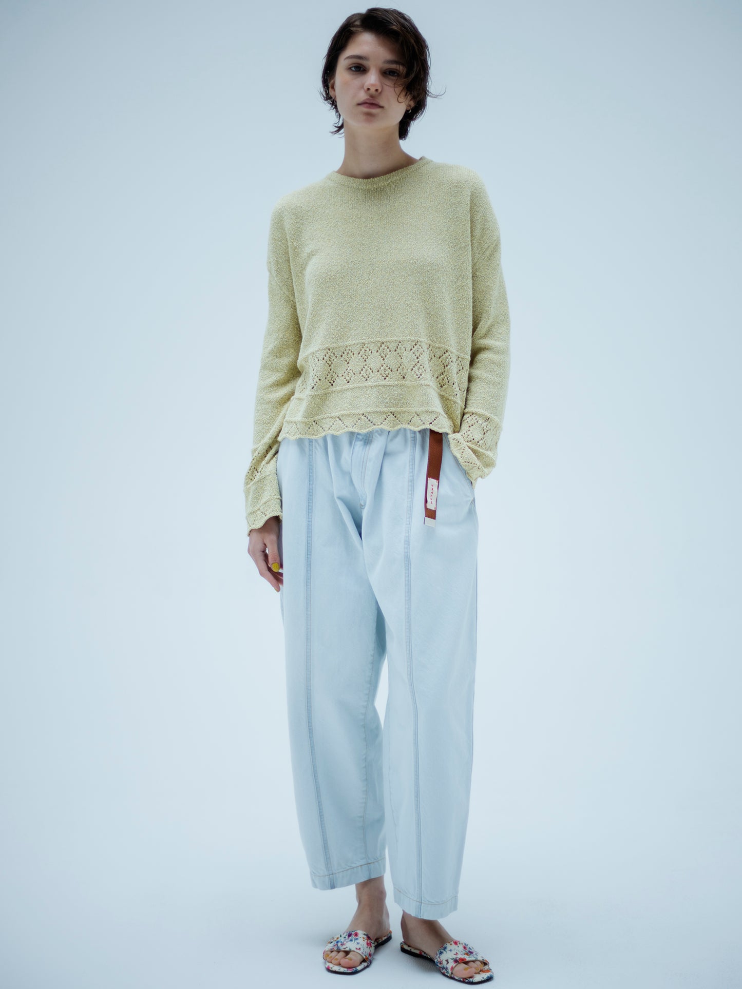 DENIM WIDE TUCK PANTS