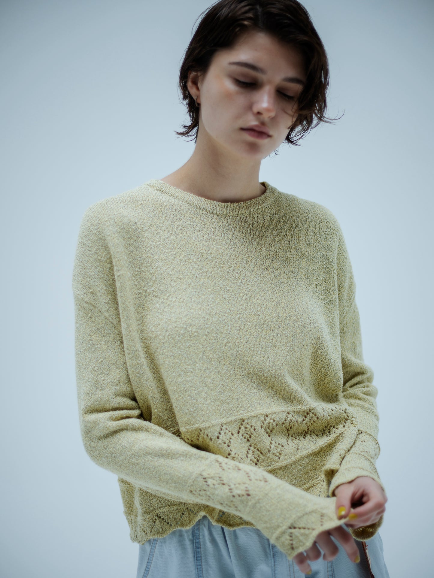 SILK COTTON LACE KNIT PULLOVER