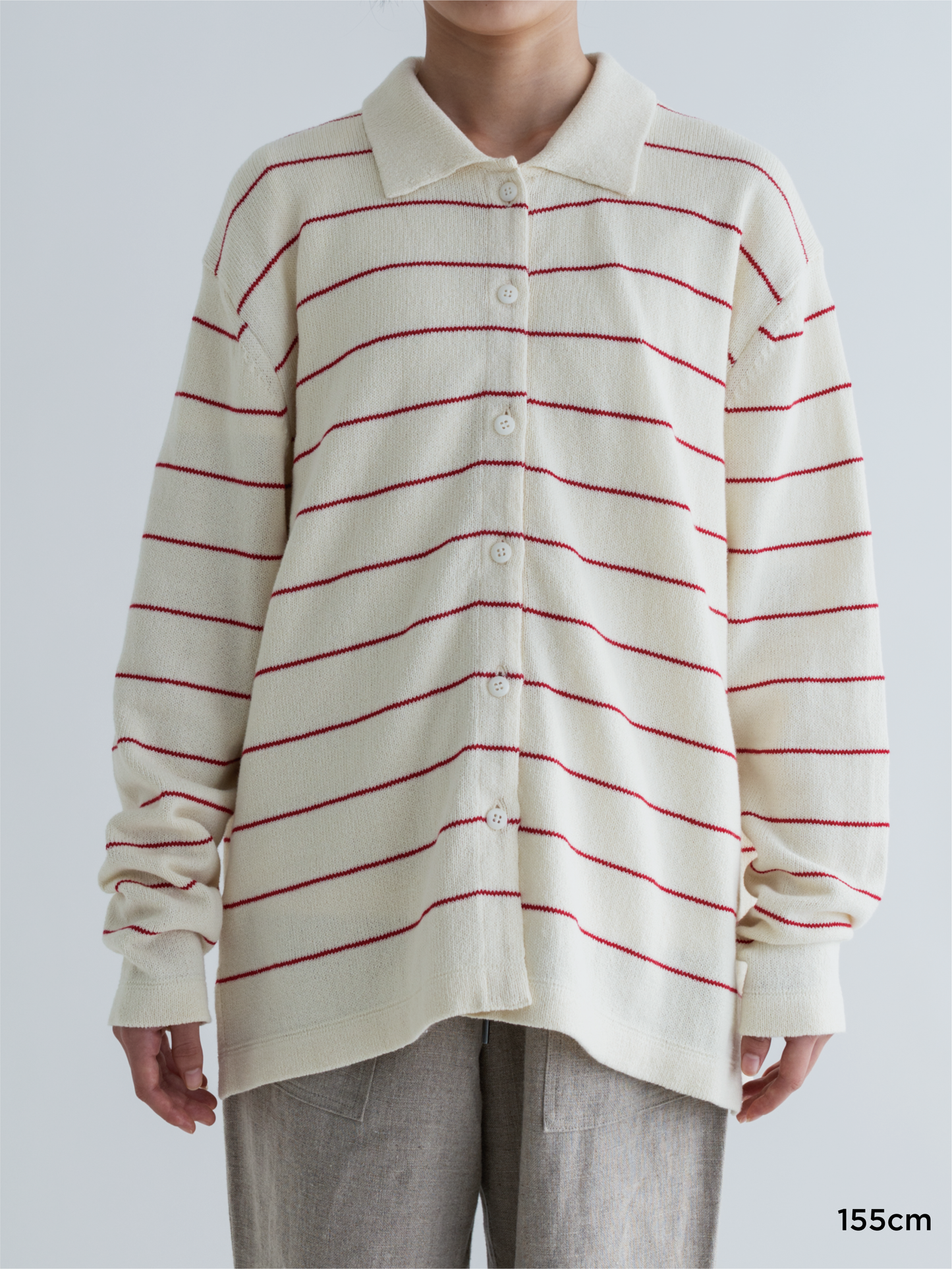 BORDER COTTON KNIT CARDIGAN