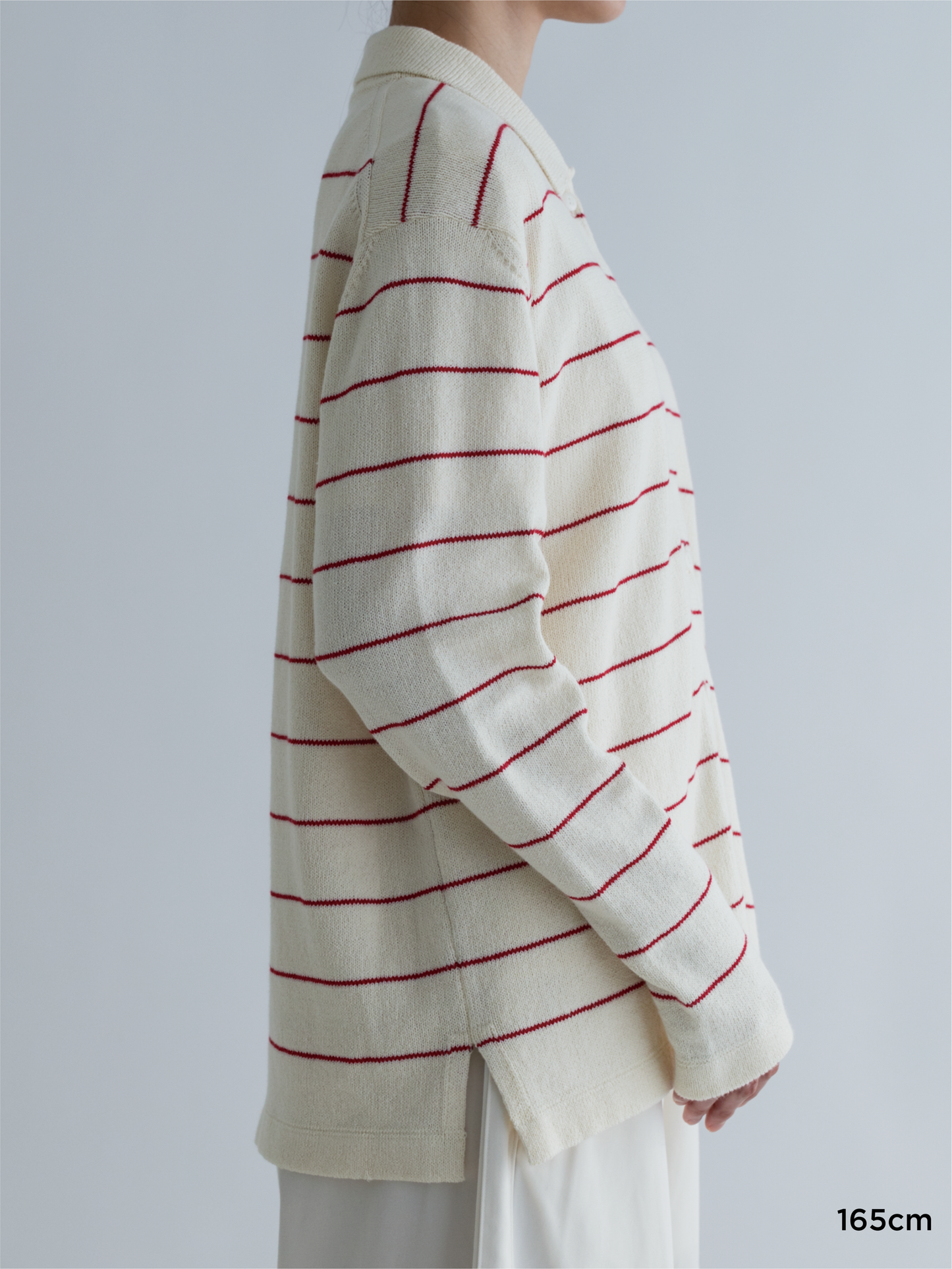 BORDER COTTON KNIT CARDIGAN