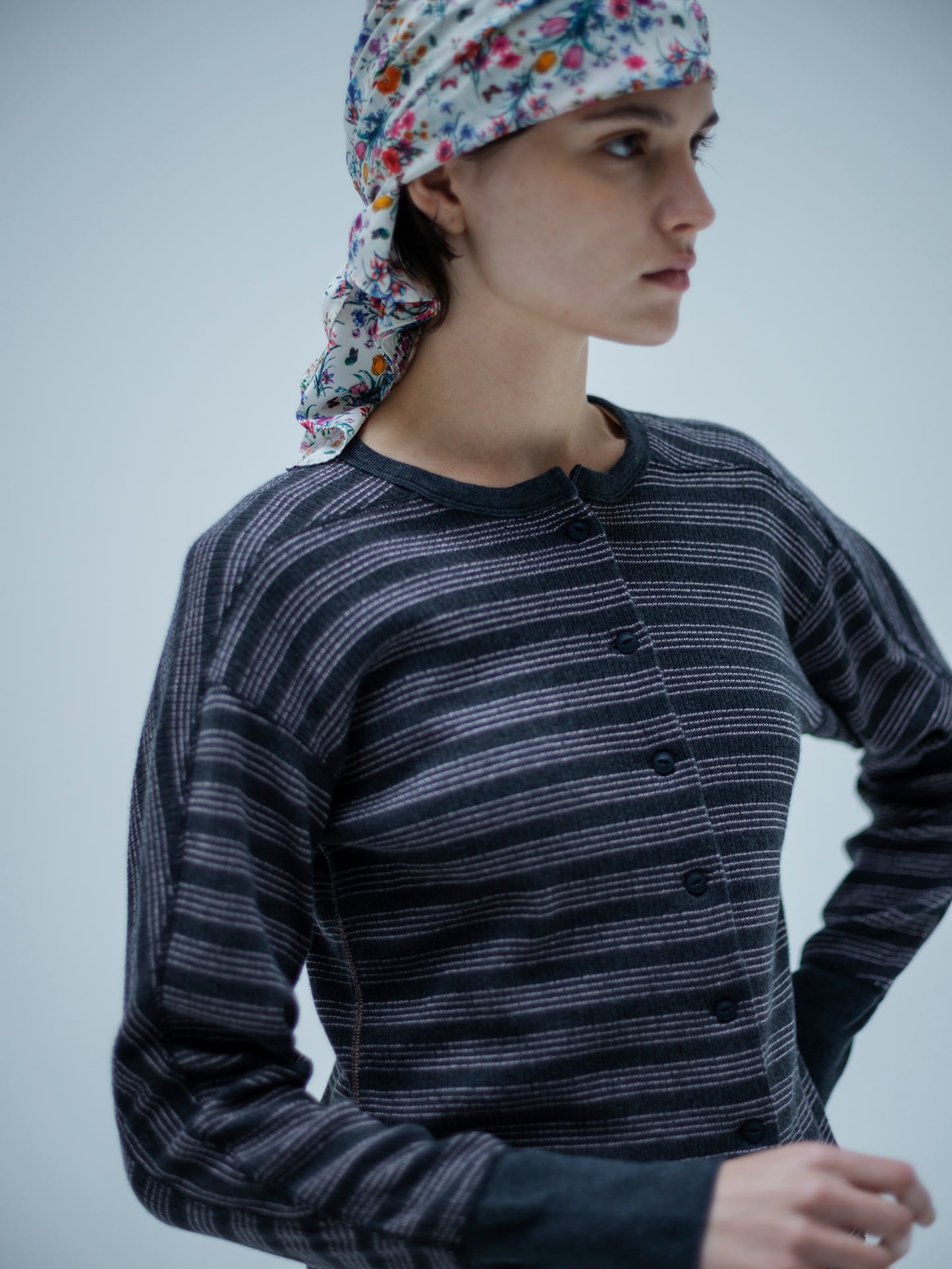 EYELET RIB BORDER CARDIGAN