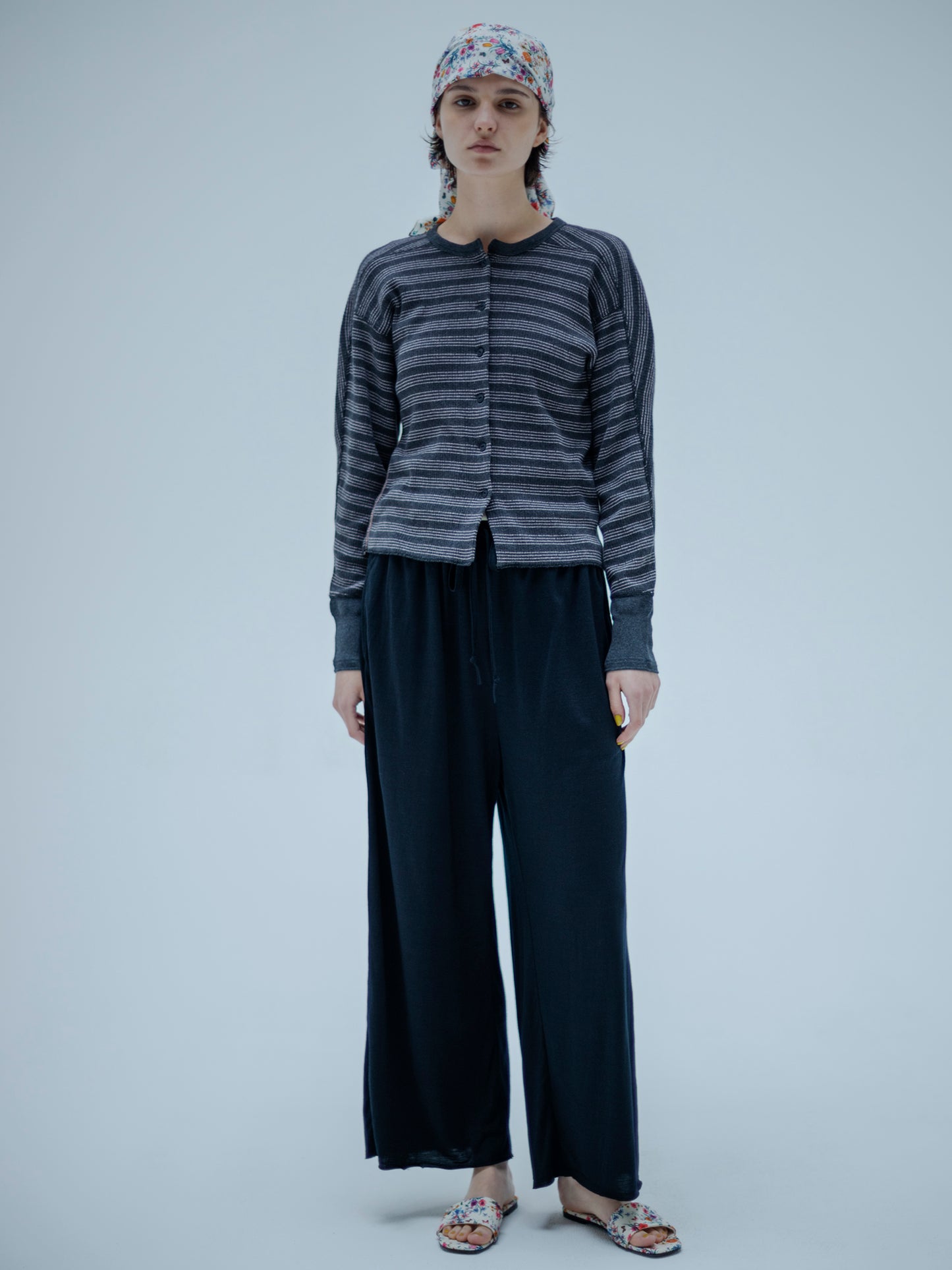 EYELET RIB BORDER CARDIGAN