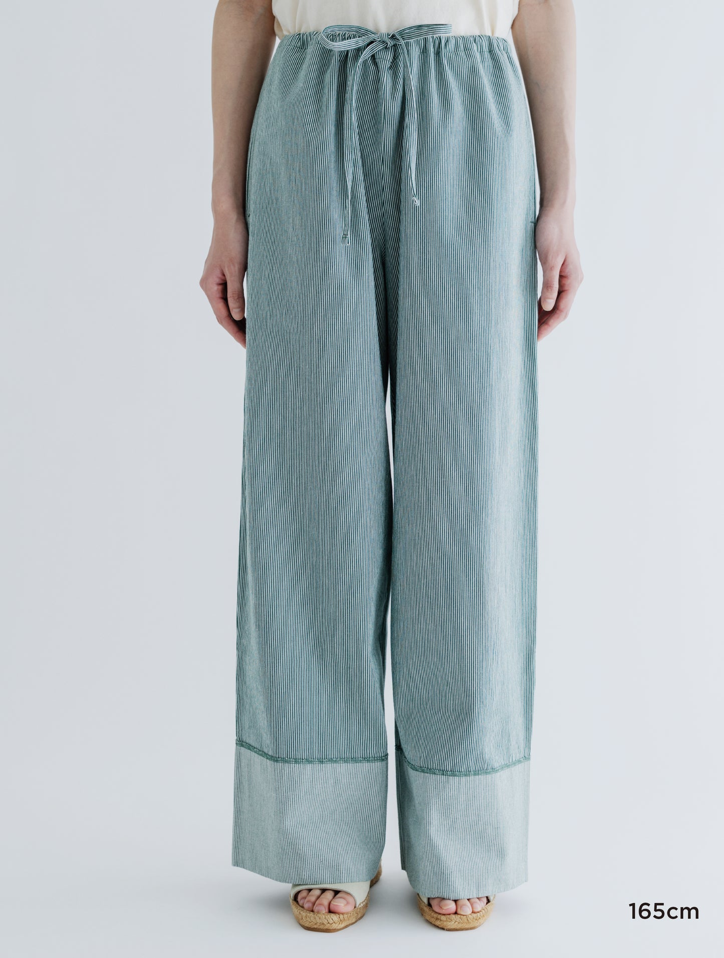 STRIPED WAIST COAD WIDE PANTS