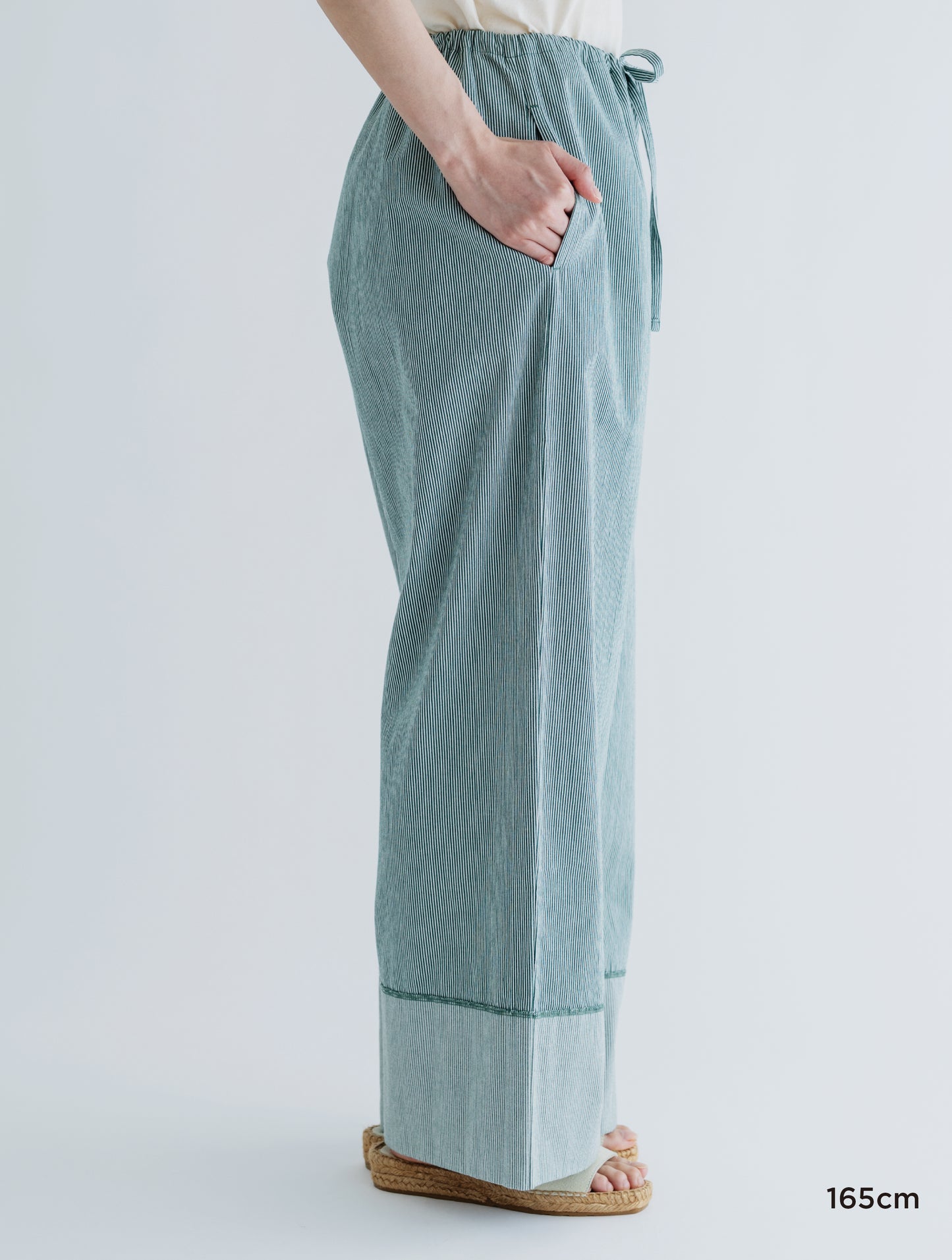 STRIPED WAIST COAD WIDE PANTS