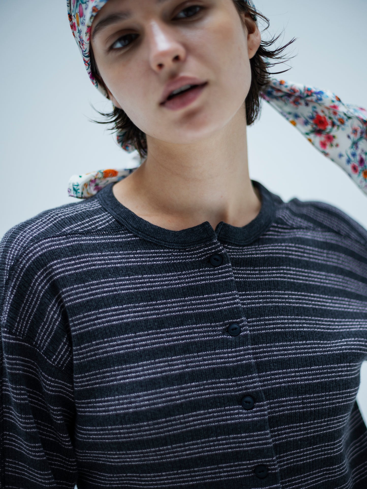 EYELET RIB BORDER CARDIGAN