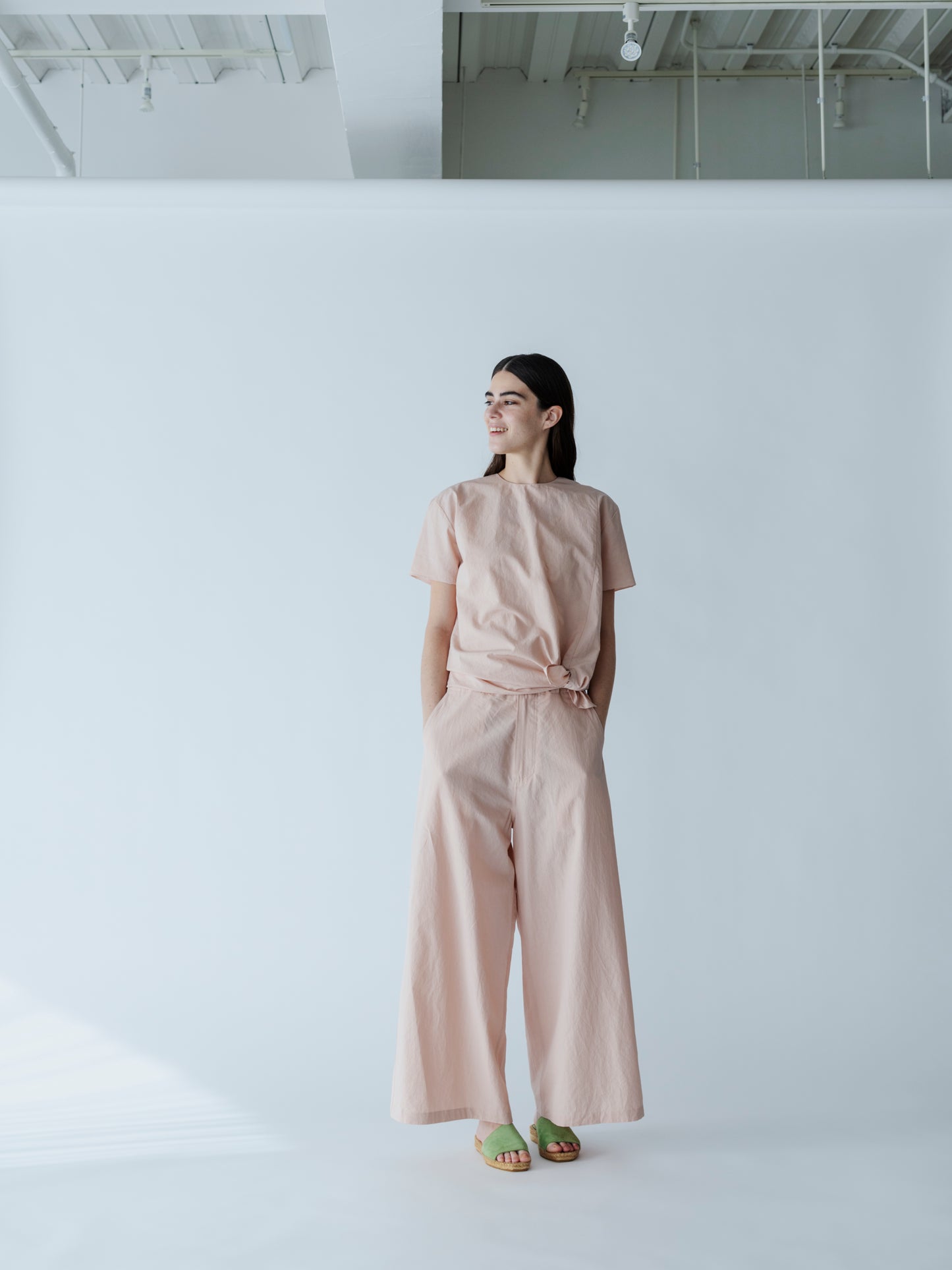 COTTON LINEN SIDE LINE WIDE PANTS