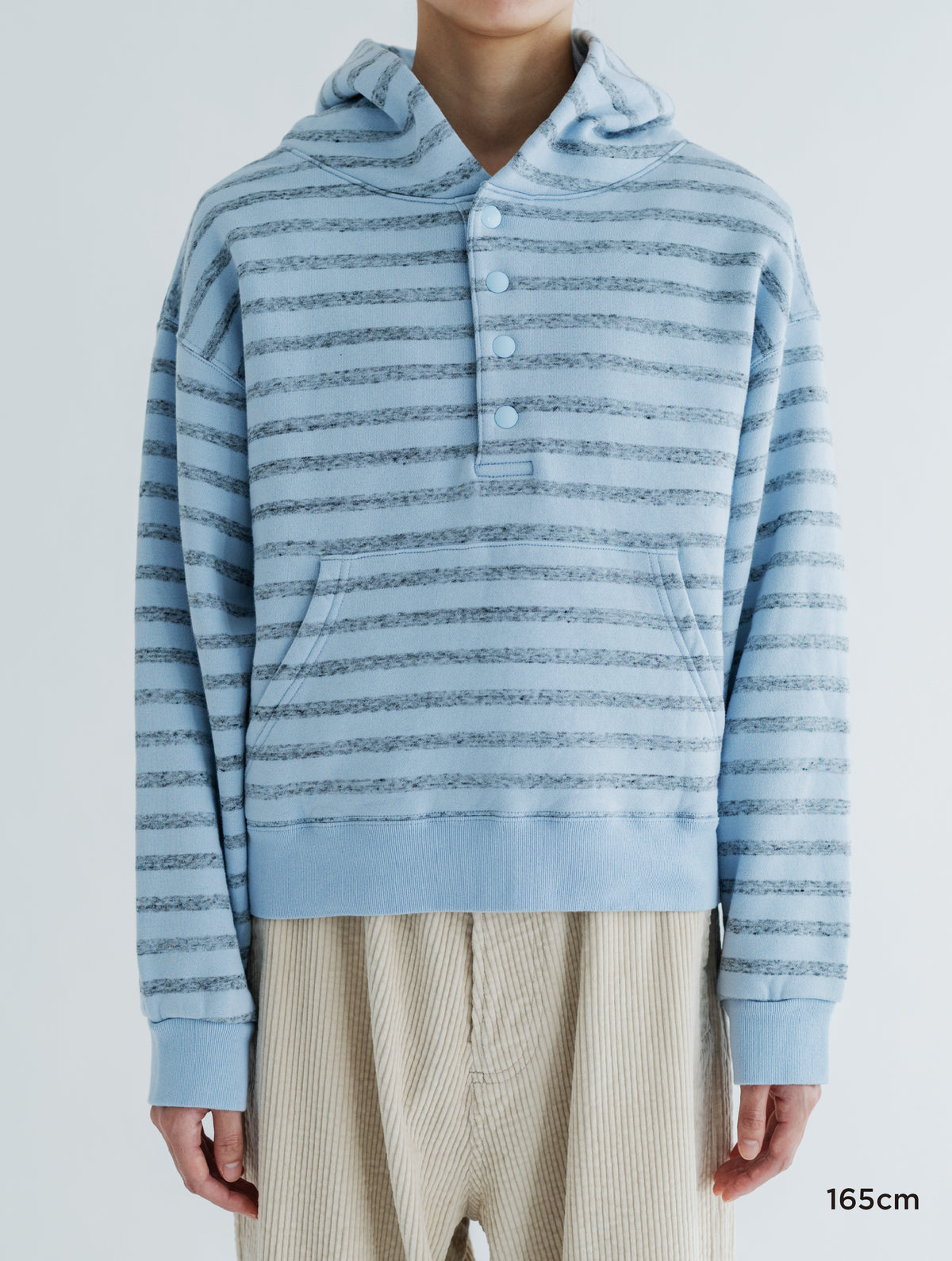 BORDER SWEAT HALF BUTTON HOODIE (BRUSHED LINING)