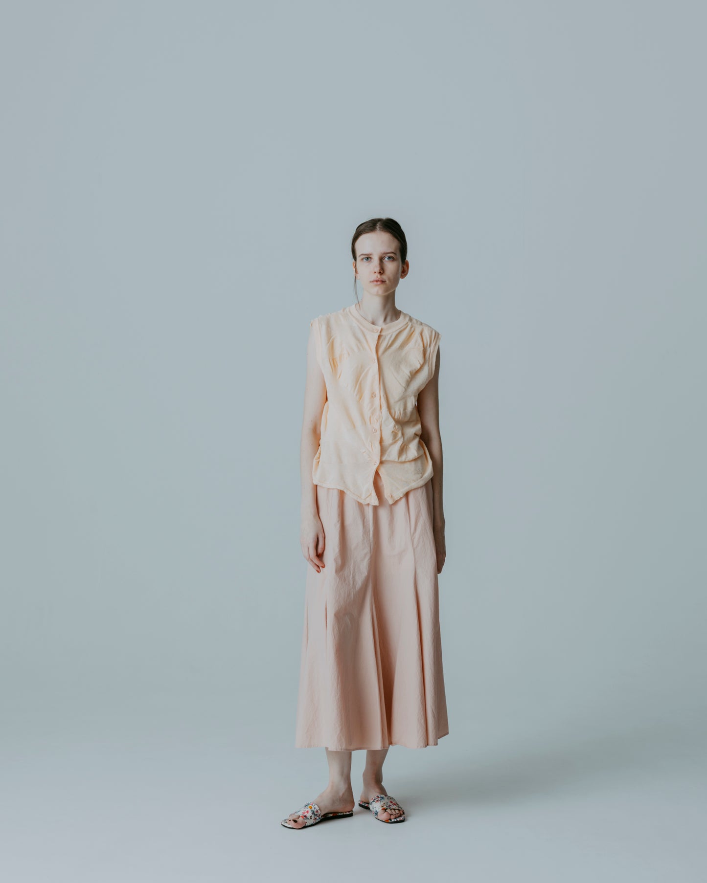 COTTON LINEN PLEATED FLARE SKIRT