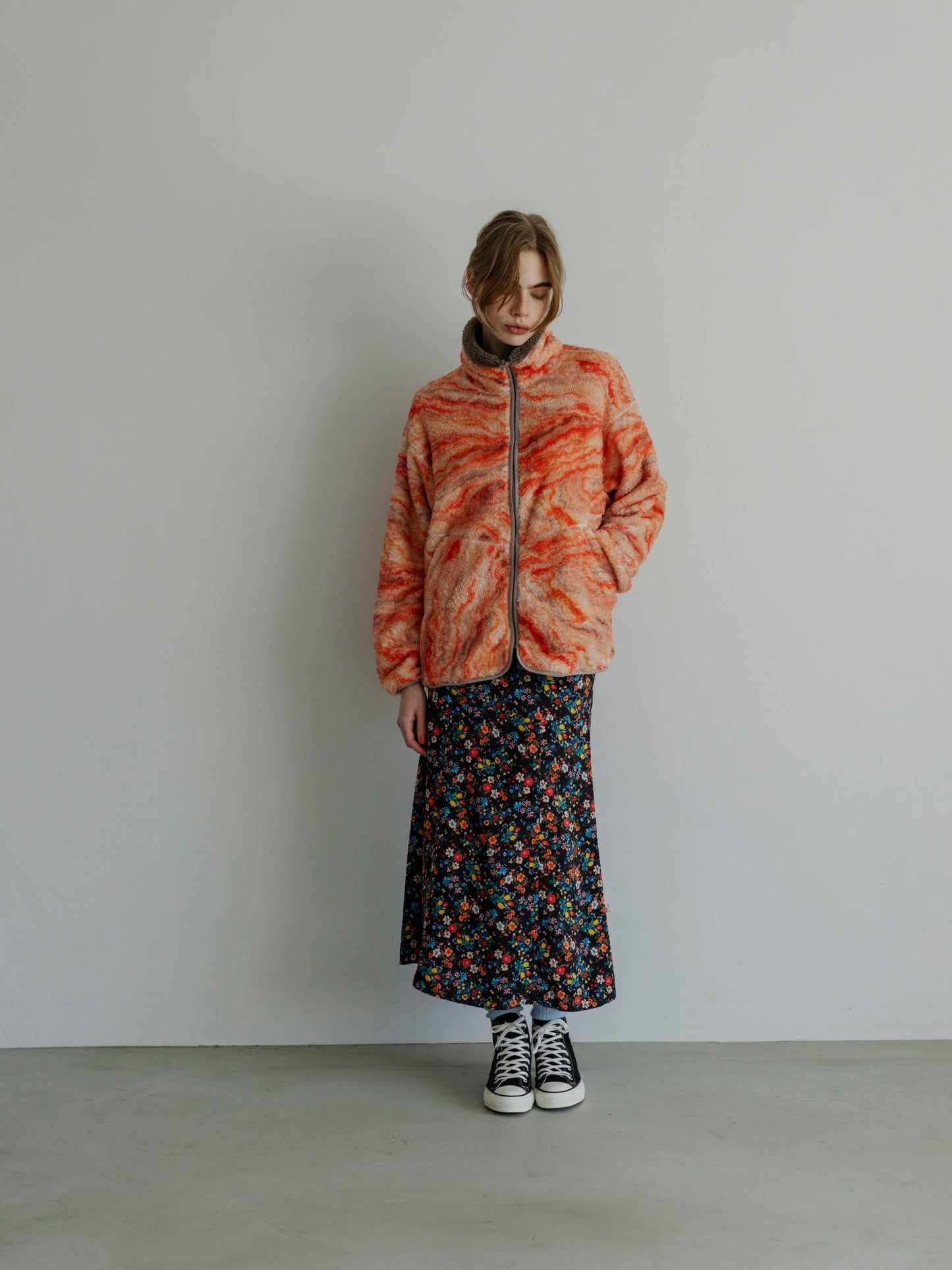 【Pre-order】PRINT/ SOLID REVERSIBLE FLEECE JACKET