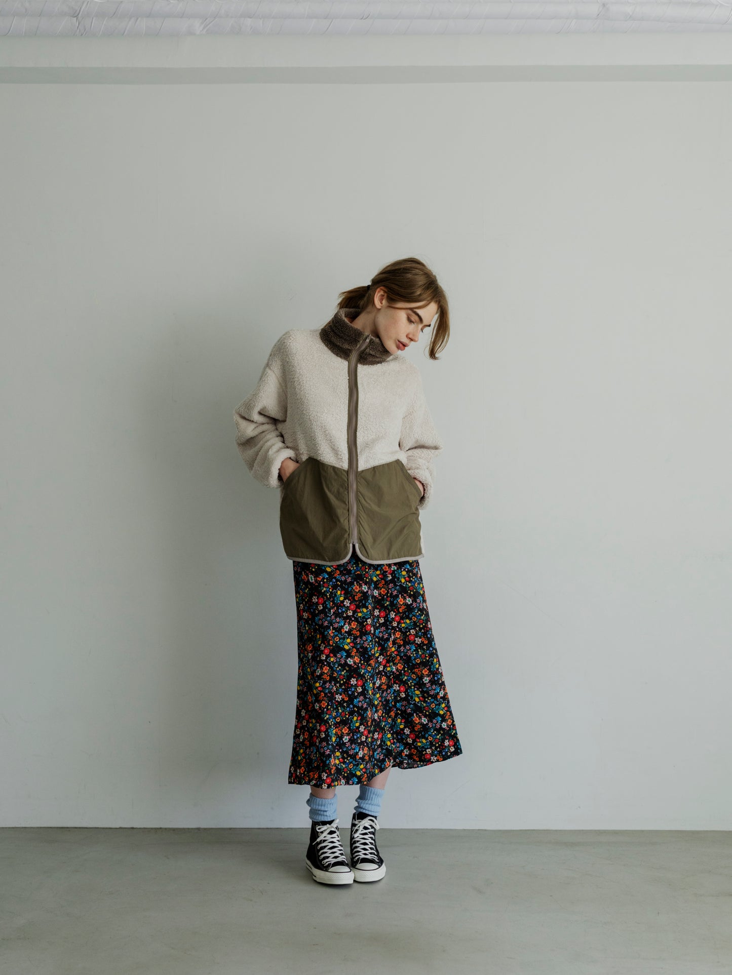 【Pre-order】PRINT/ SOLID REVERSIBLE FLEECE JACKET