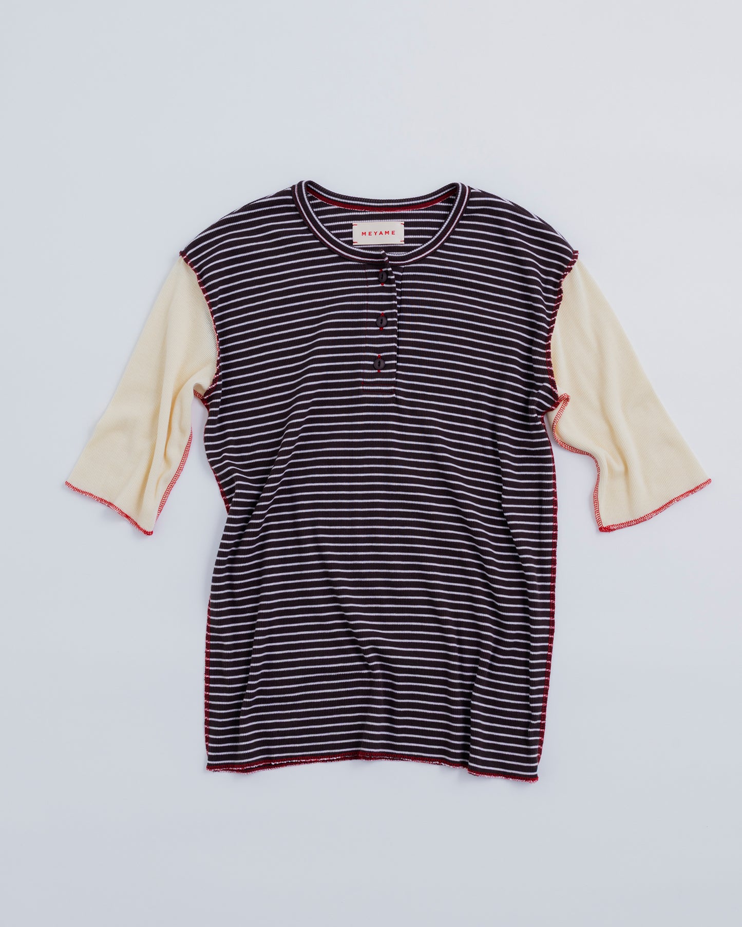 BORDER × SOLID SOFT RIB HENRY NECK HALF SLEEVE