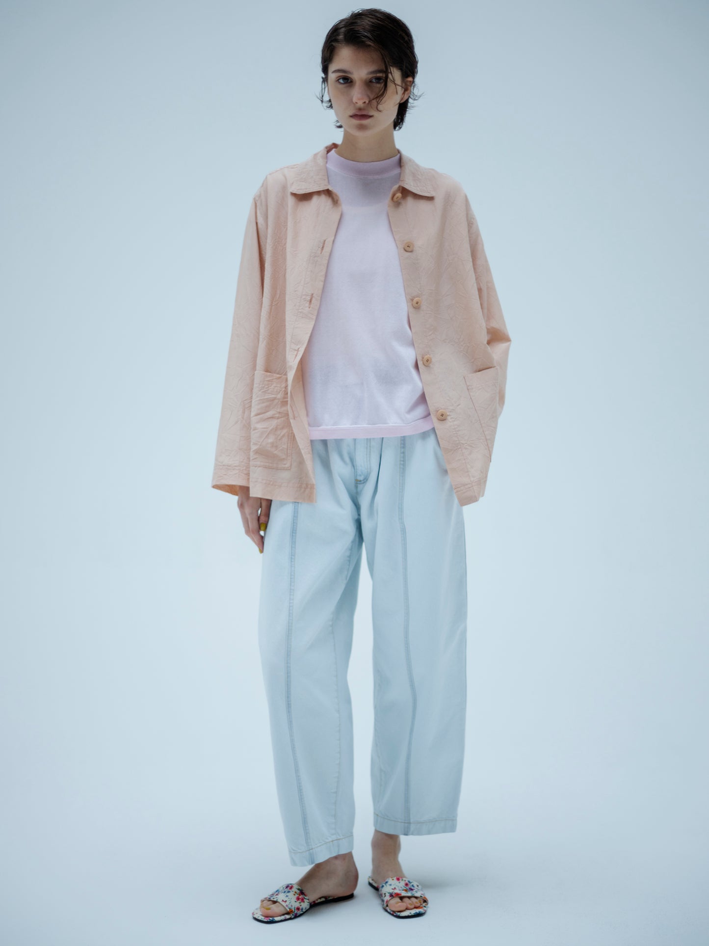 DENIM WIDE TUCK PANTS