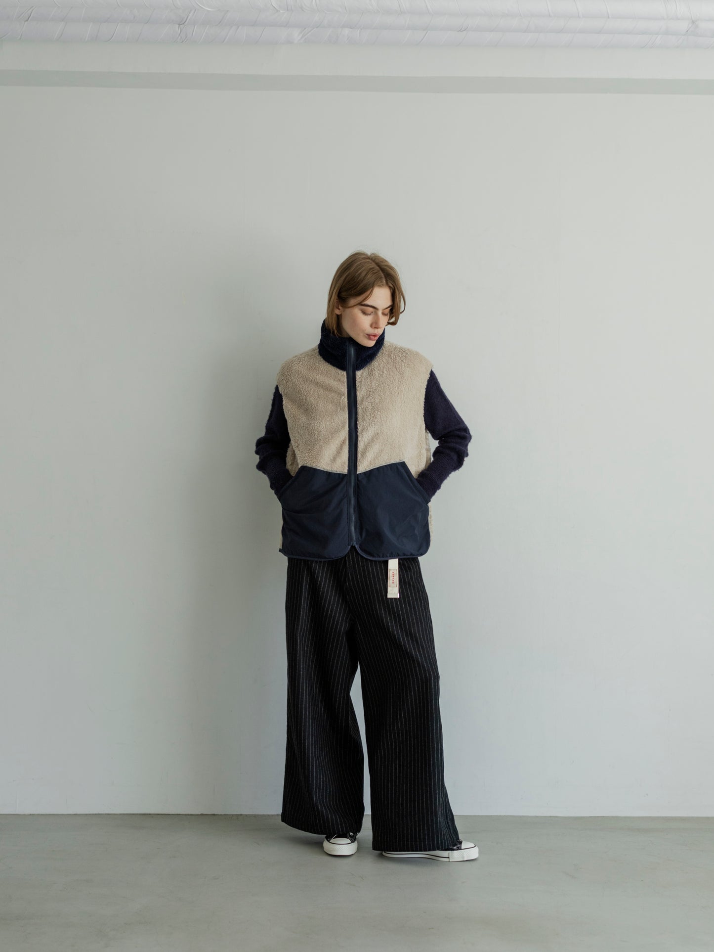 【Pre-order】WOOL STRIPE SIDE LINE WIDE PANTS