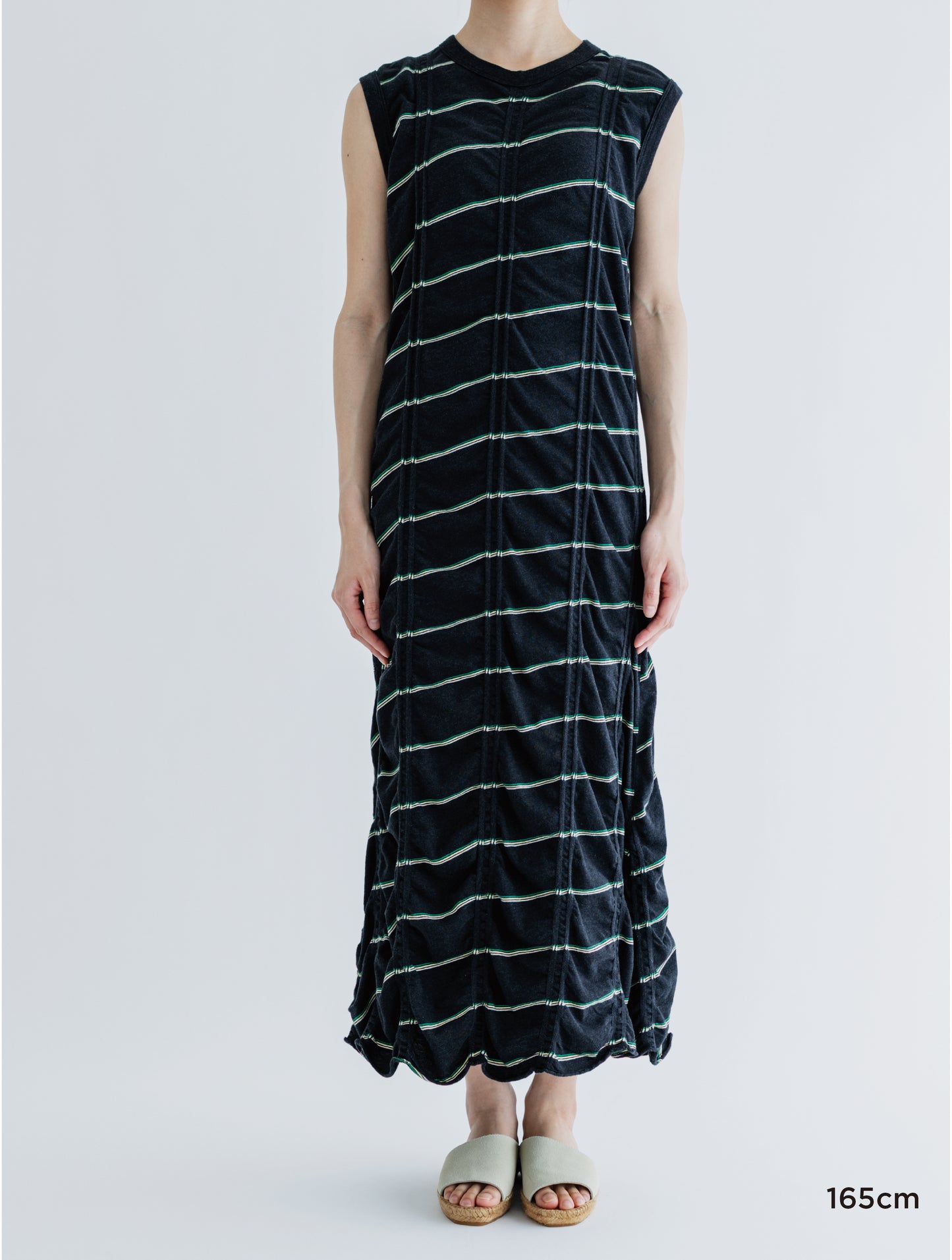 TUCKED JACQUARD BORDER SLEEVELESS DRESS