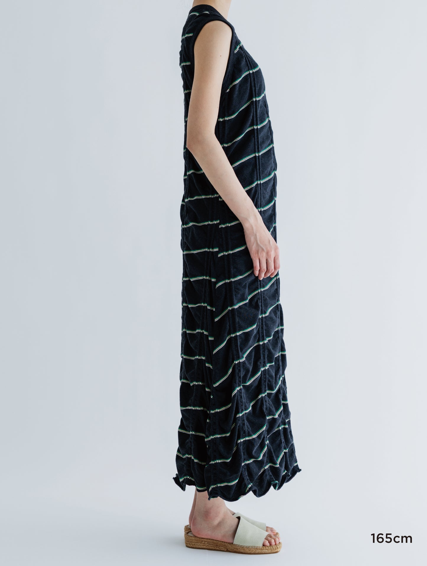 TUCKED JACQUARD BORDER SLEEVELESS DRESS