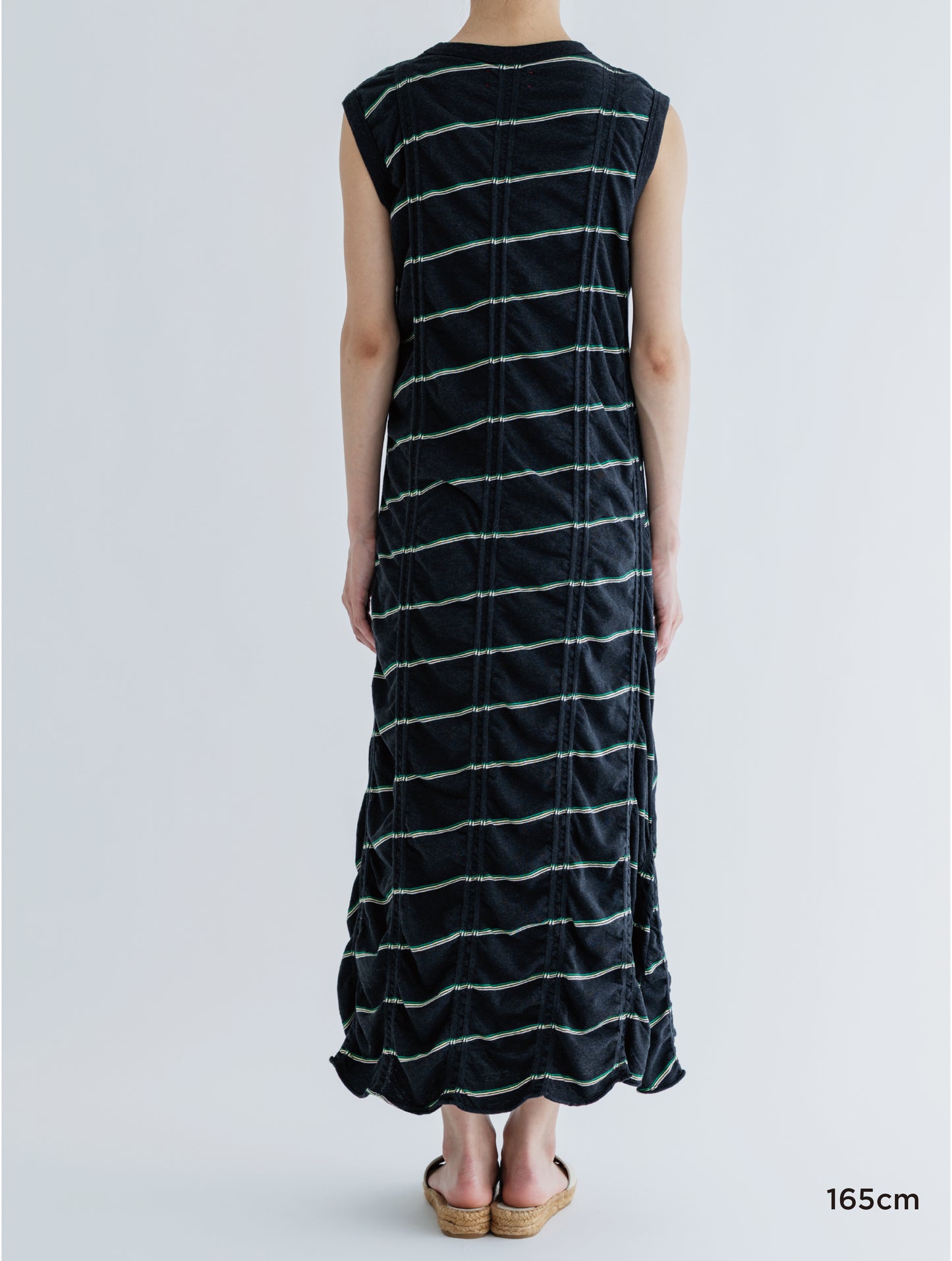 TUCKED JACQUARD BORDER SLEEVELESS DRESS