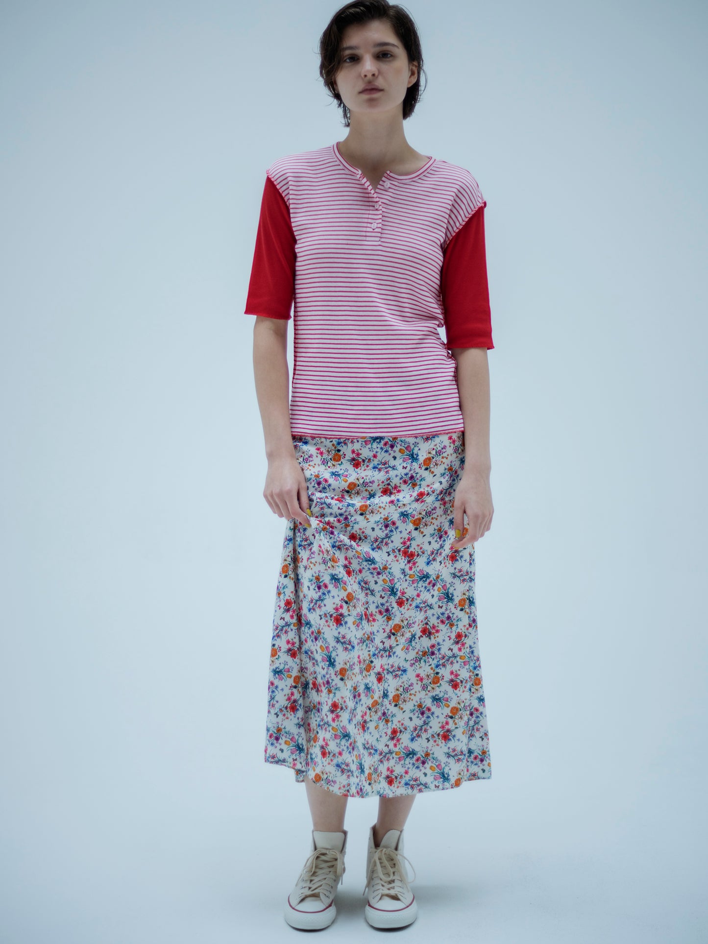 BORDER × SOLID SOFT RIB HENRY NECK HALF SLEEVE