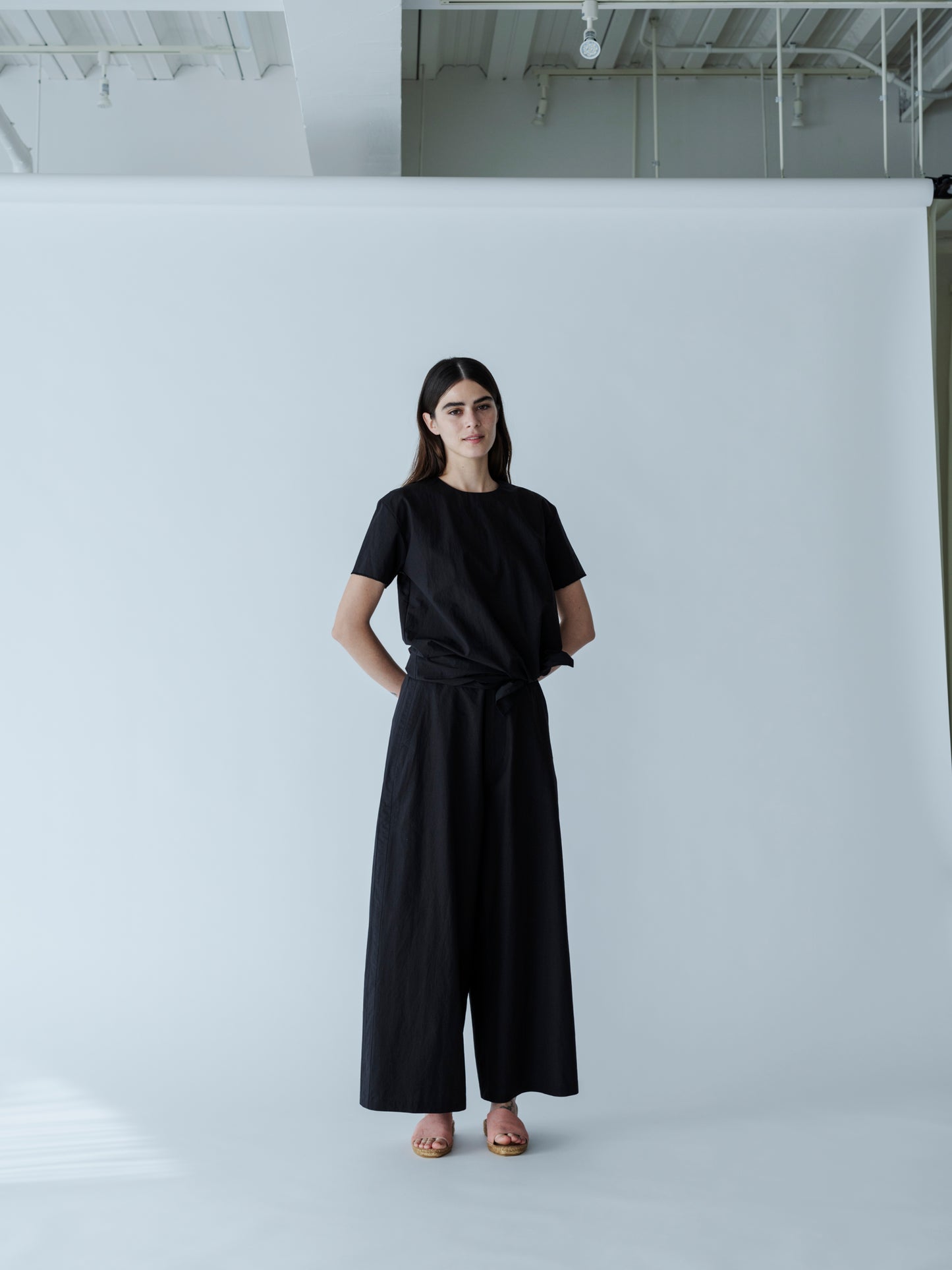 COTTON LINEN SIDE LINE WIDE PANTS
