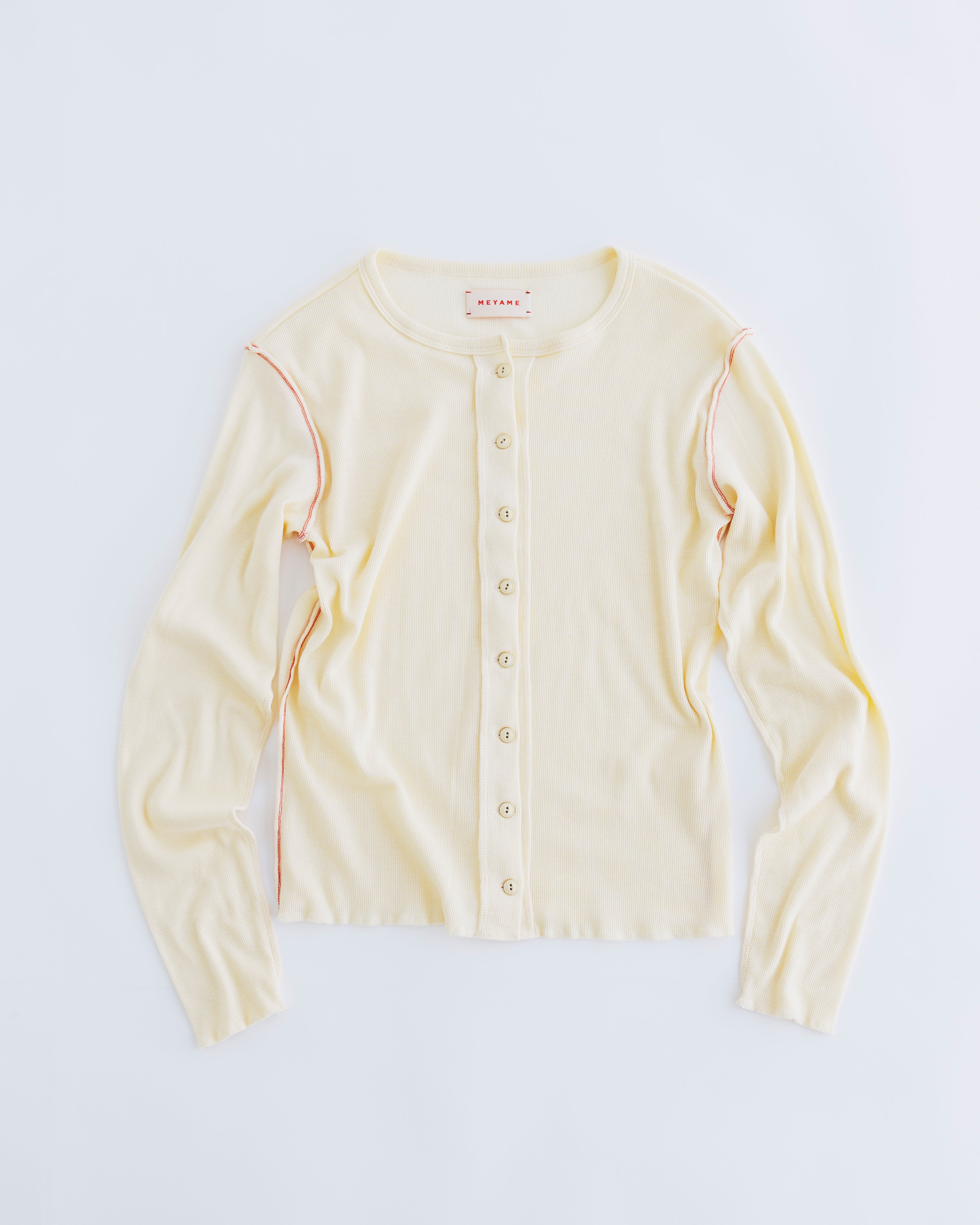 MEYAME メヤメ サイドステッチリブカーディガン クリーム色 SOFT RIB SIDE STITCH CARDIGAN – MEYAME
