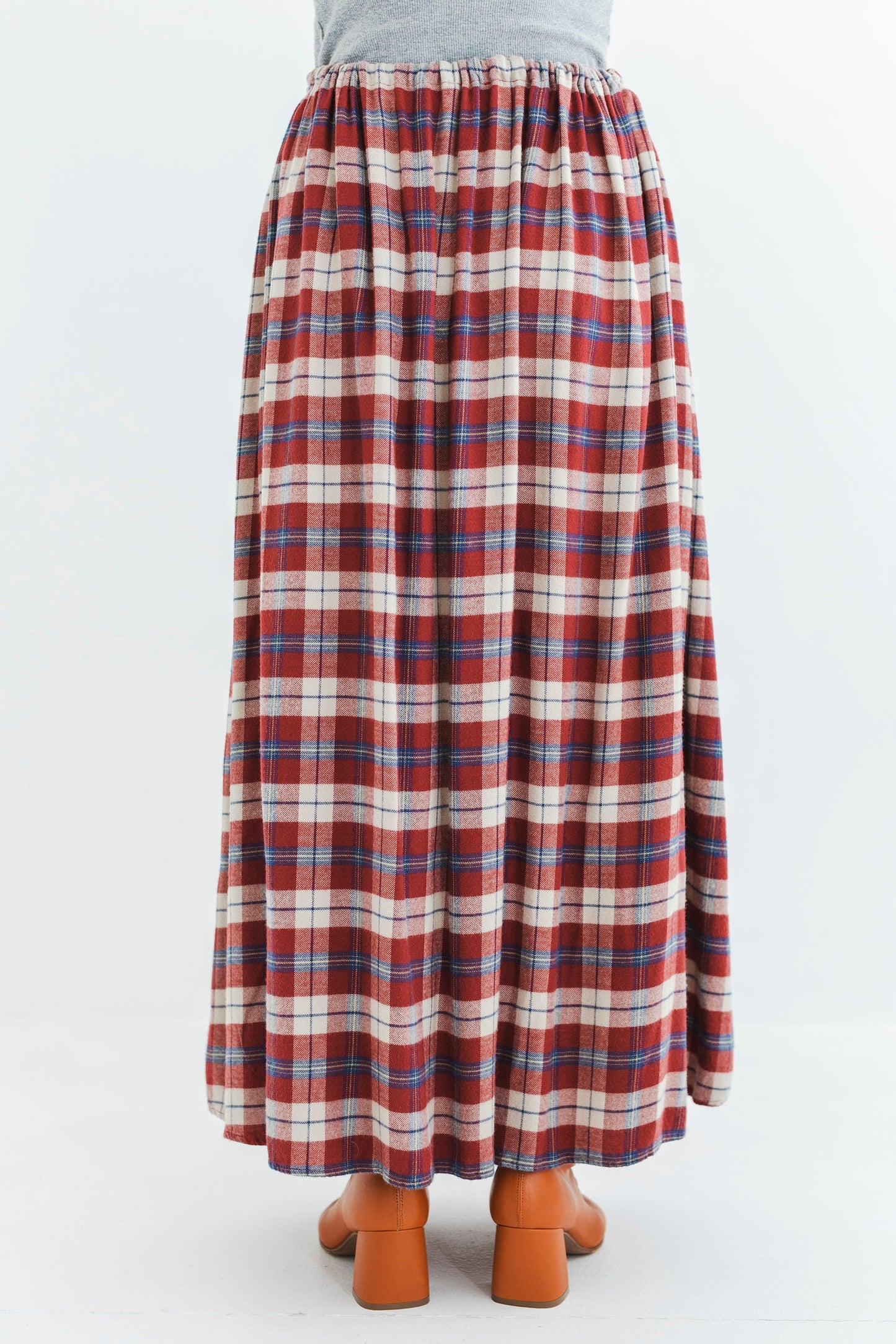 CHECK DRAWCORD LONG SKIRT