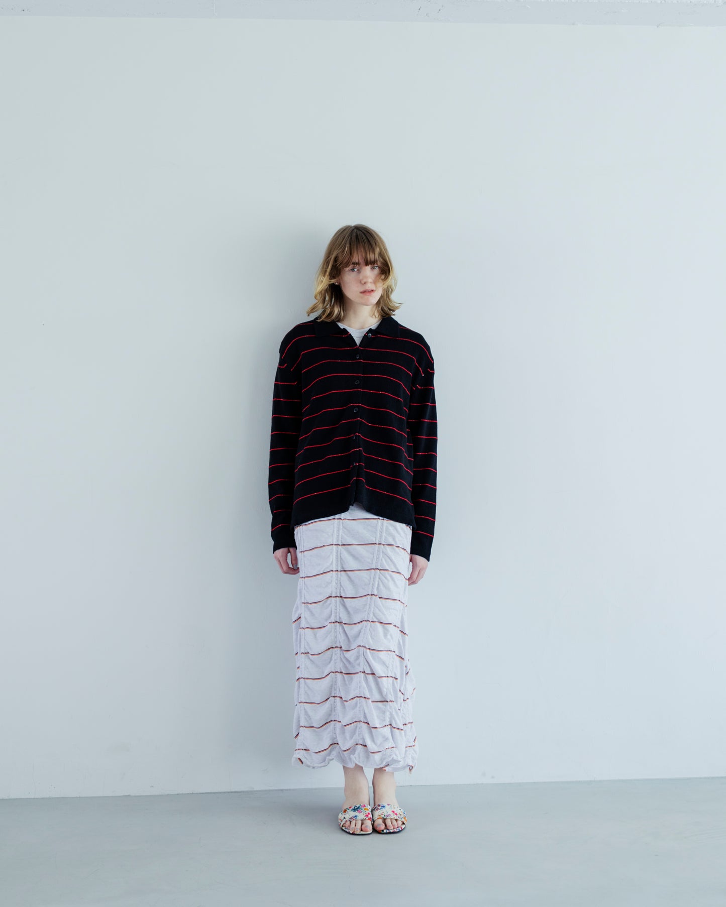 BORDER COTTON KNIT CARDIGAN