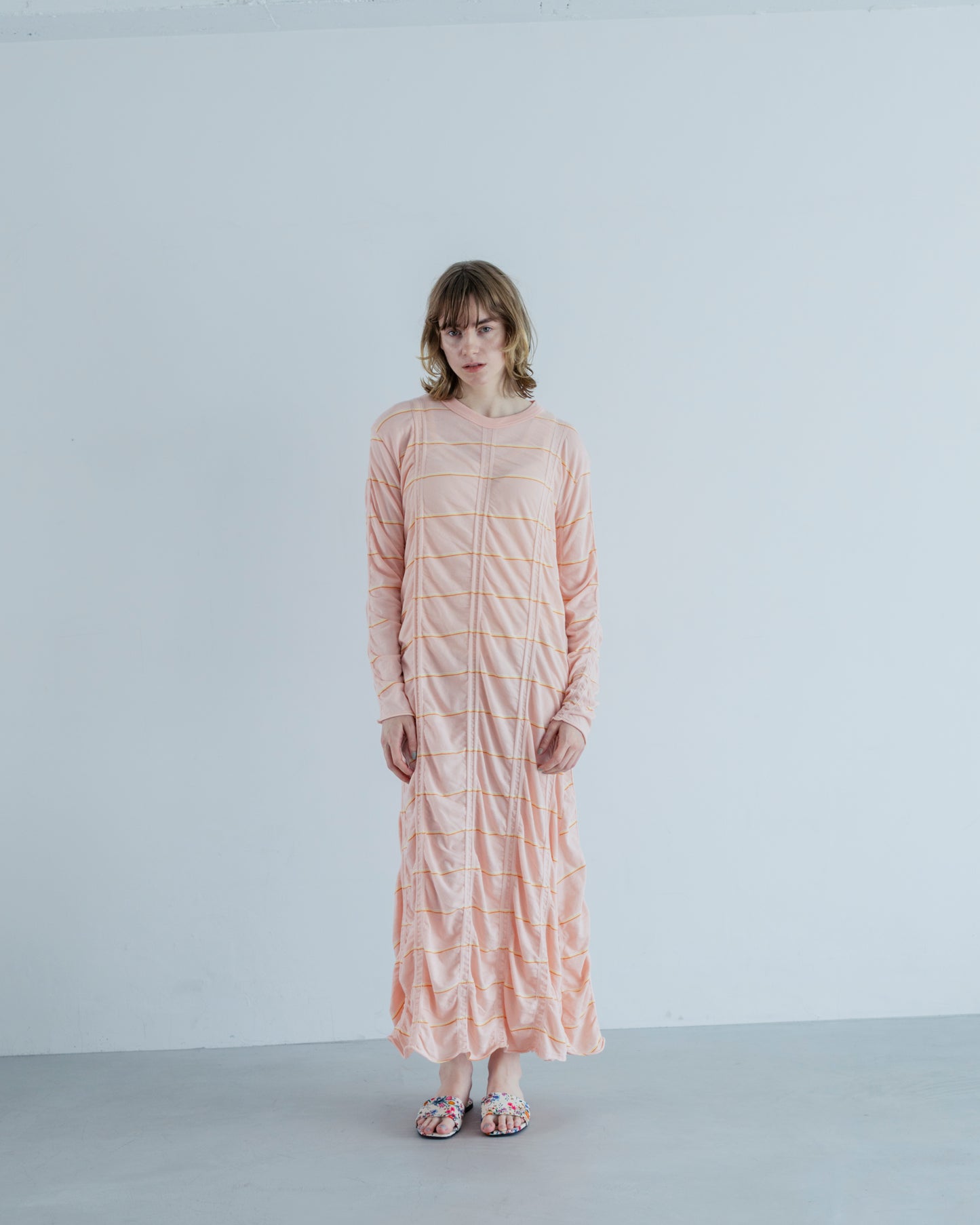 【NEW COLOR / PINK】TUCKED JACQUARD BORDER DRESS