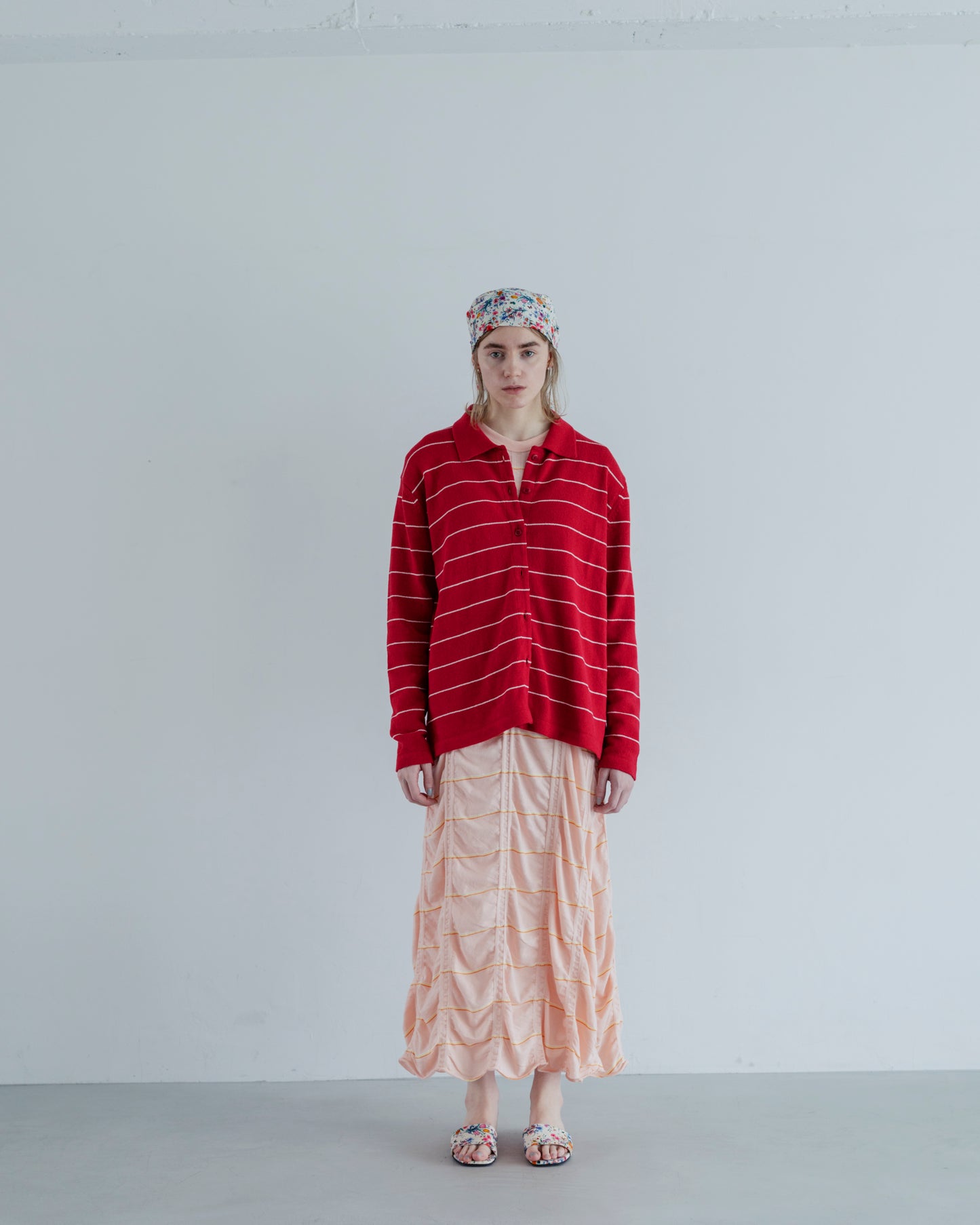 BORDER COTTON KNIT CARDIGAN