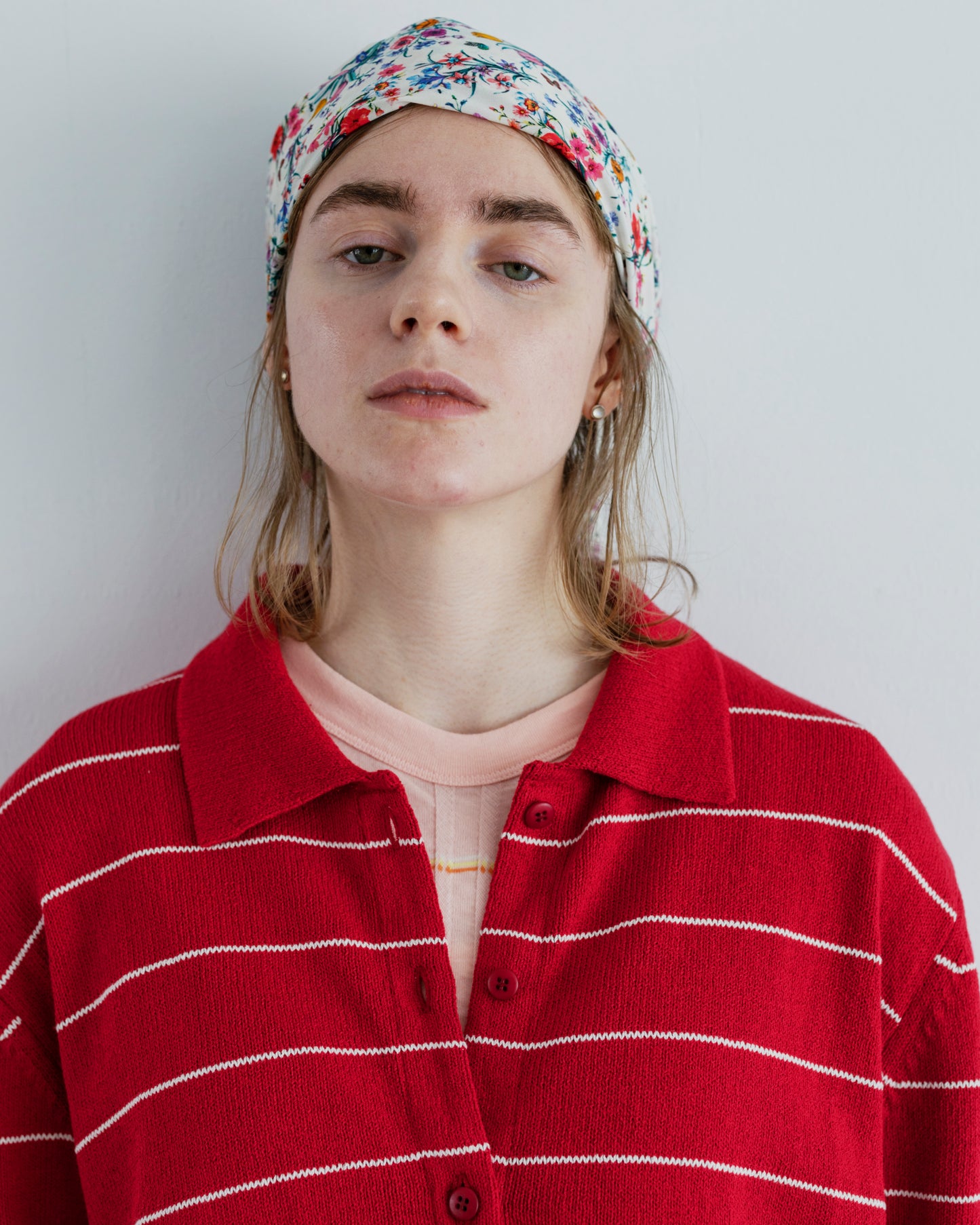 BORDER COTTON KNIT CARDIGAN