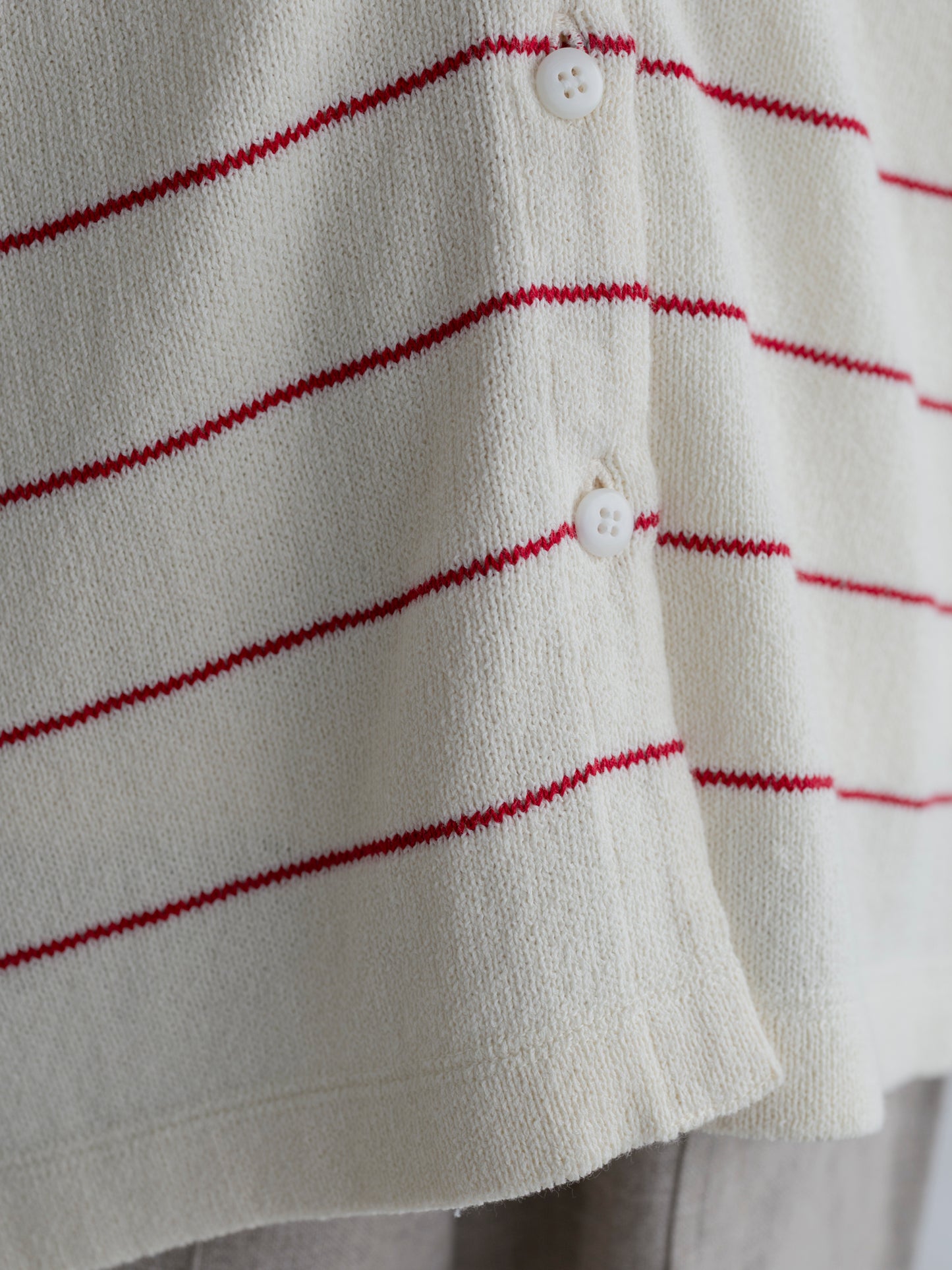 BORDER COTTON KNIT CARDIGAN