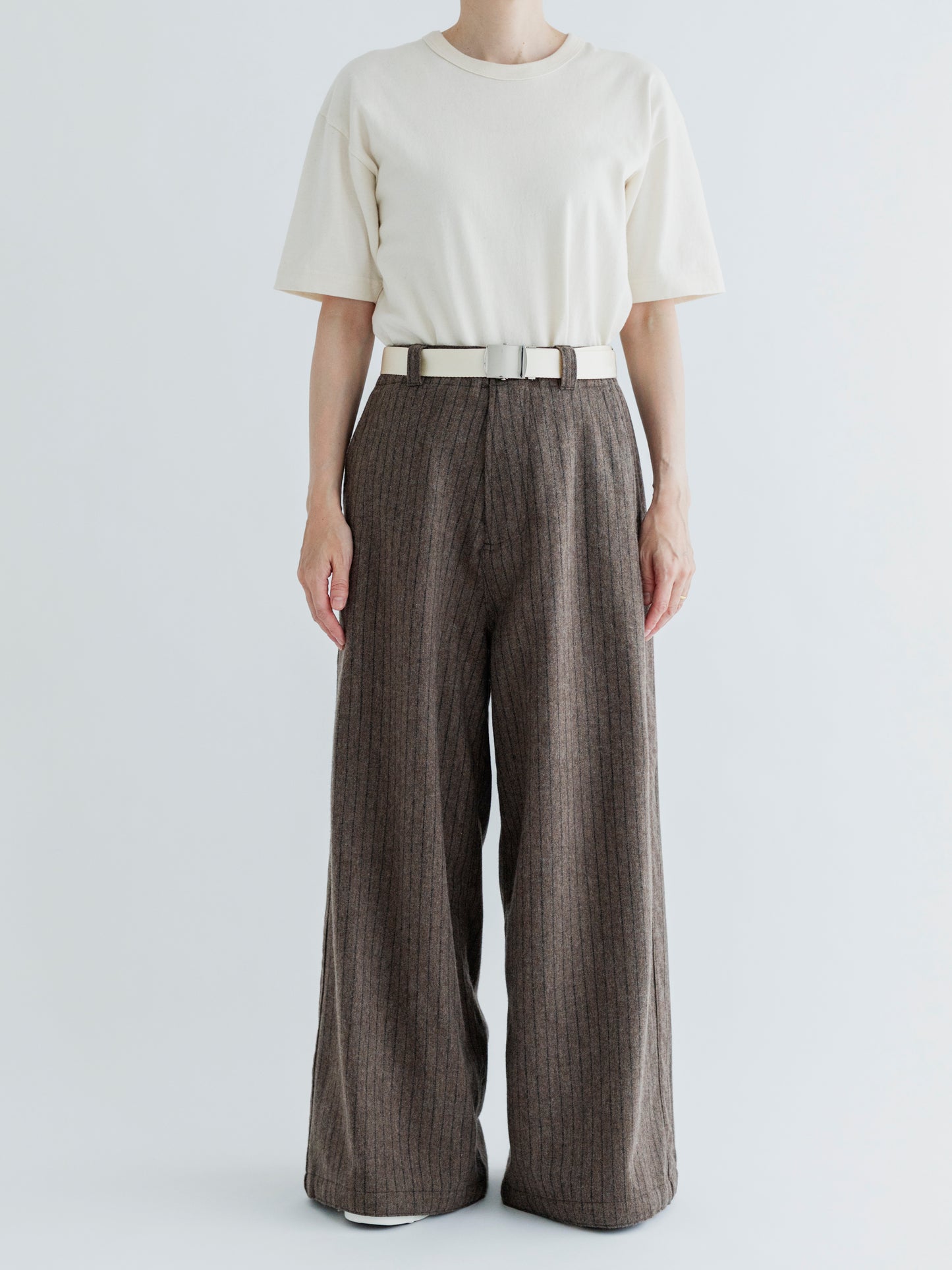 【Pre-order】WOOL STRIPE SIDE LINE WIDE PANTS
