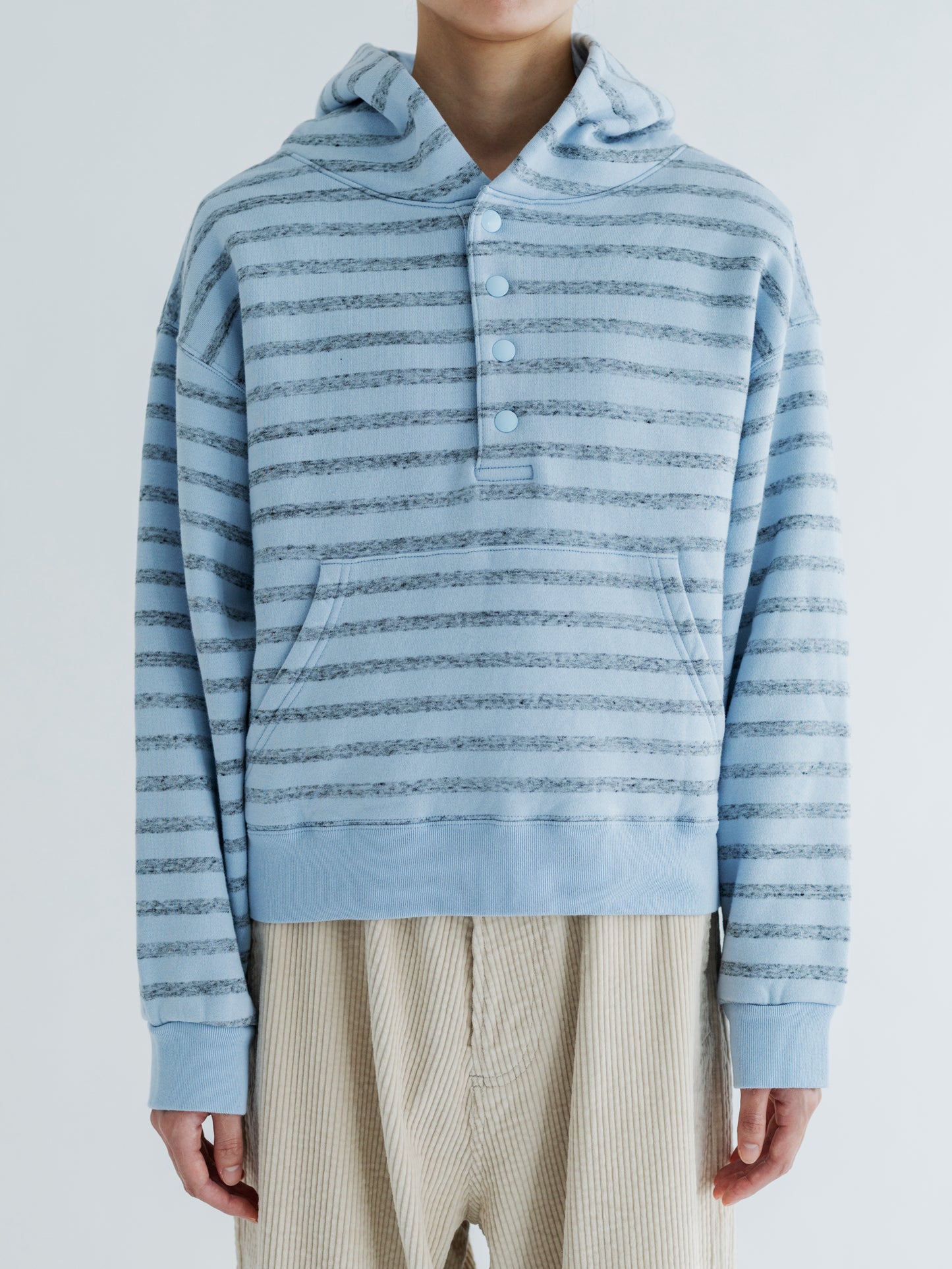【Pre-order】BORDER SWEAT HALF BUTTON HOODIE (BRUSHED LINING)