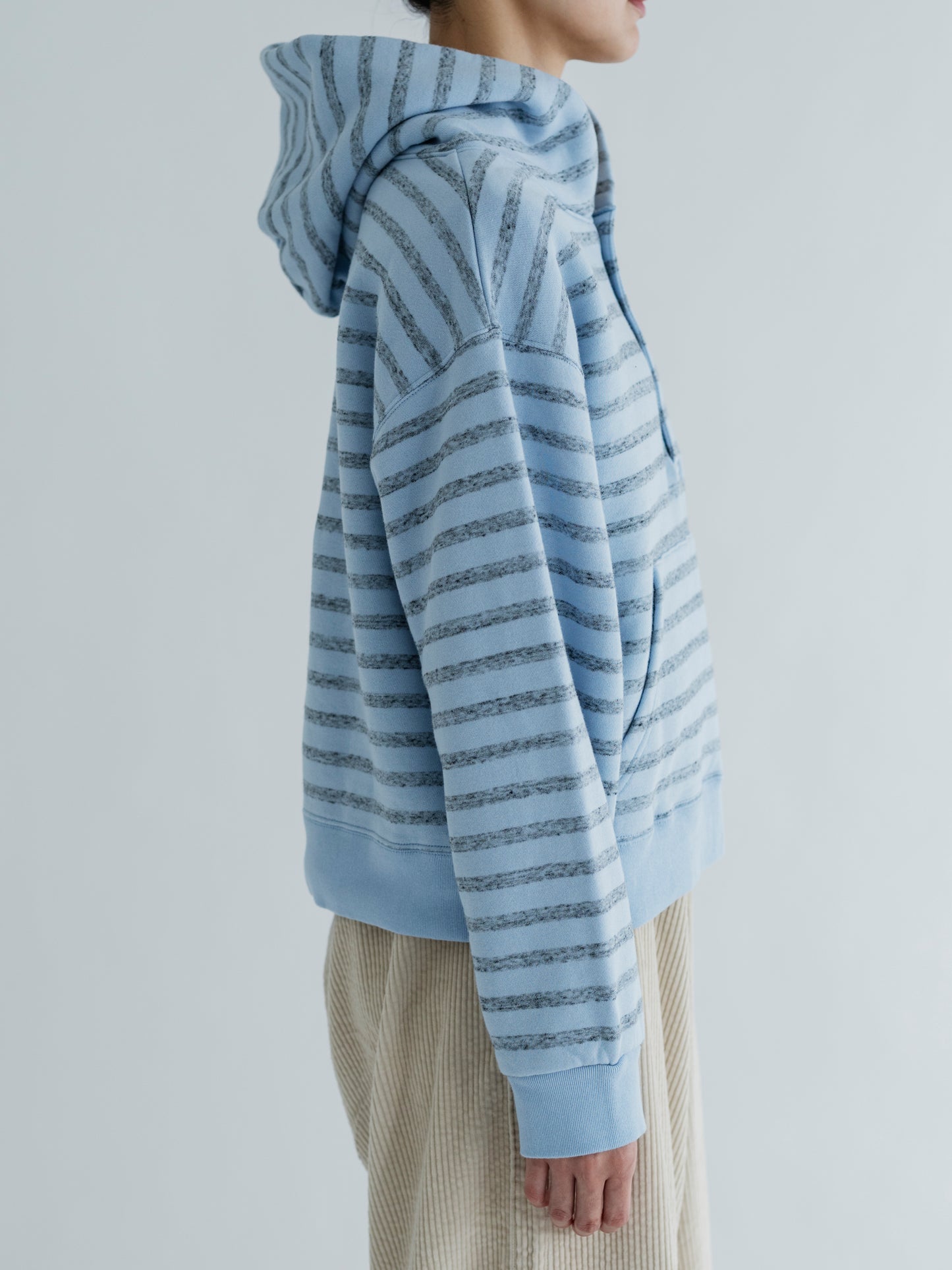 【Pre-order】BORDER SWEAT HALF BUTTON HOODIE (BRUSHED LINING)
