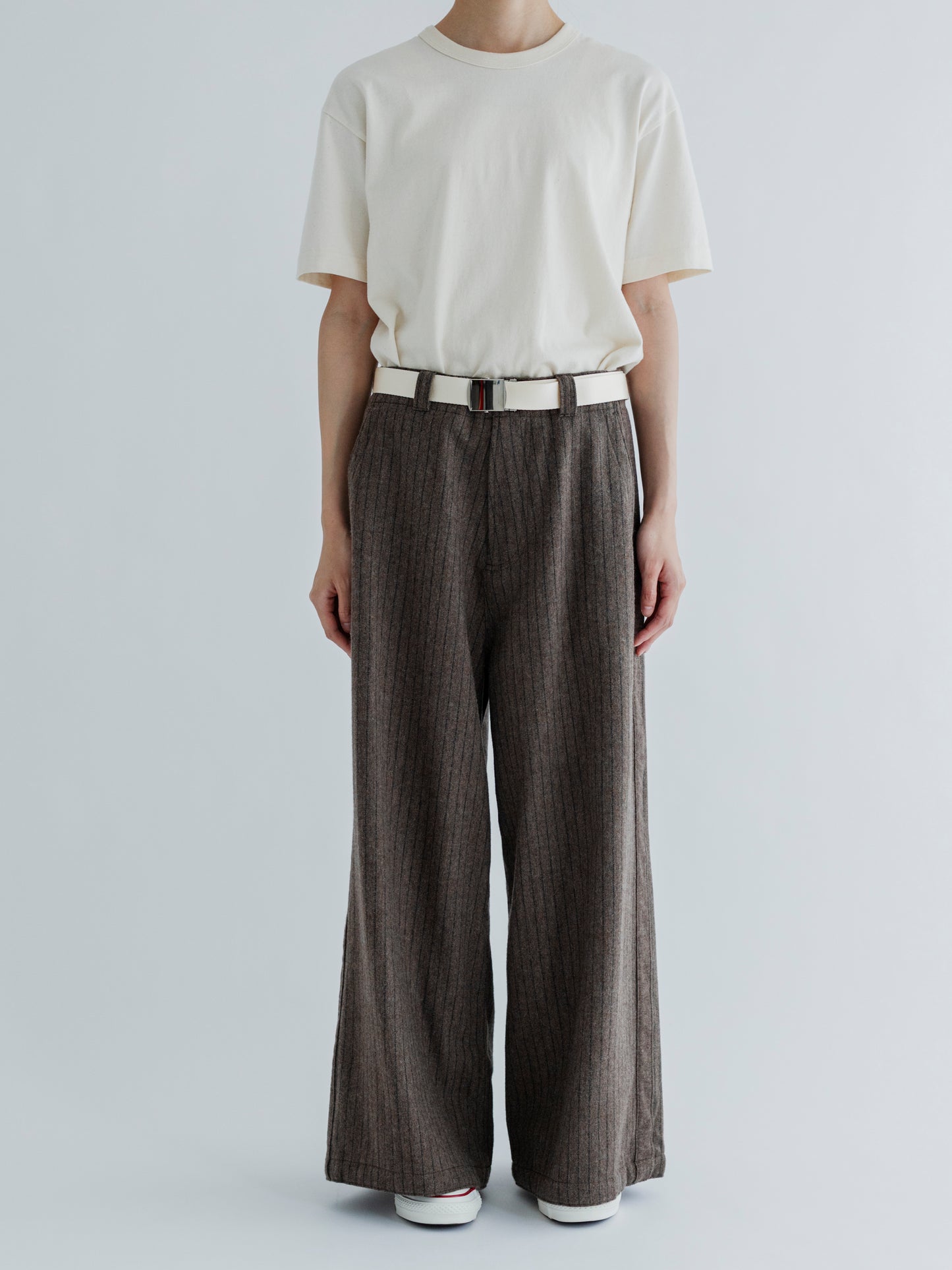 【Pre-order】WOOL STRIPE SIDE LINE WIDE PANTS