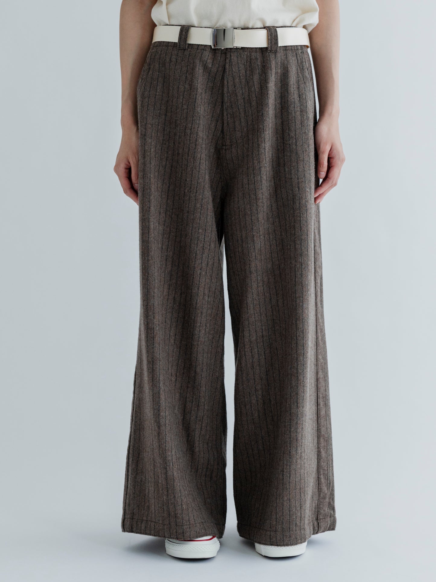【Pre-order】WOOL STRIPE SIDE LINE WIDE PANTS