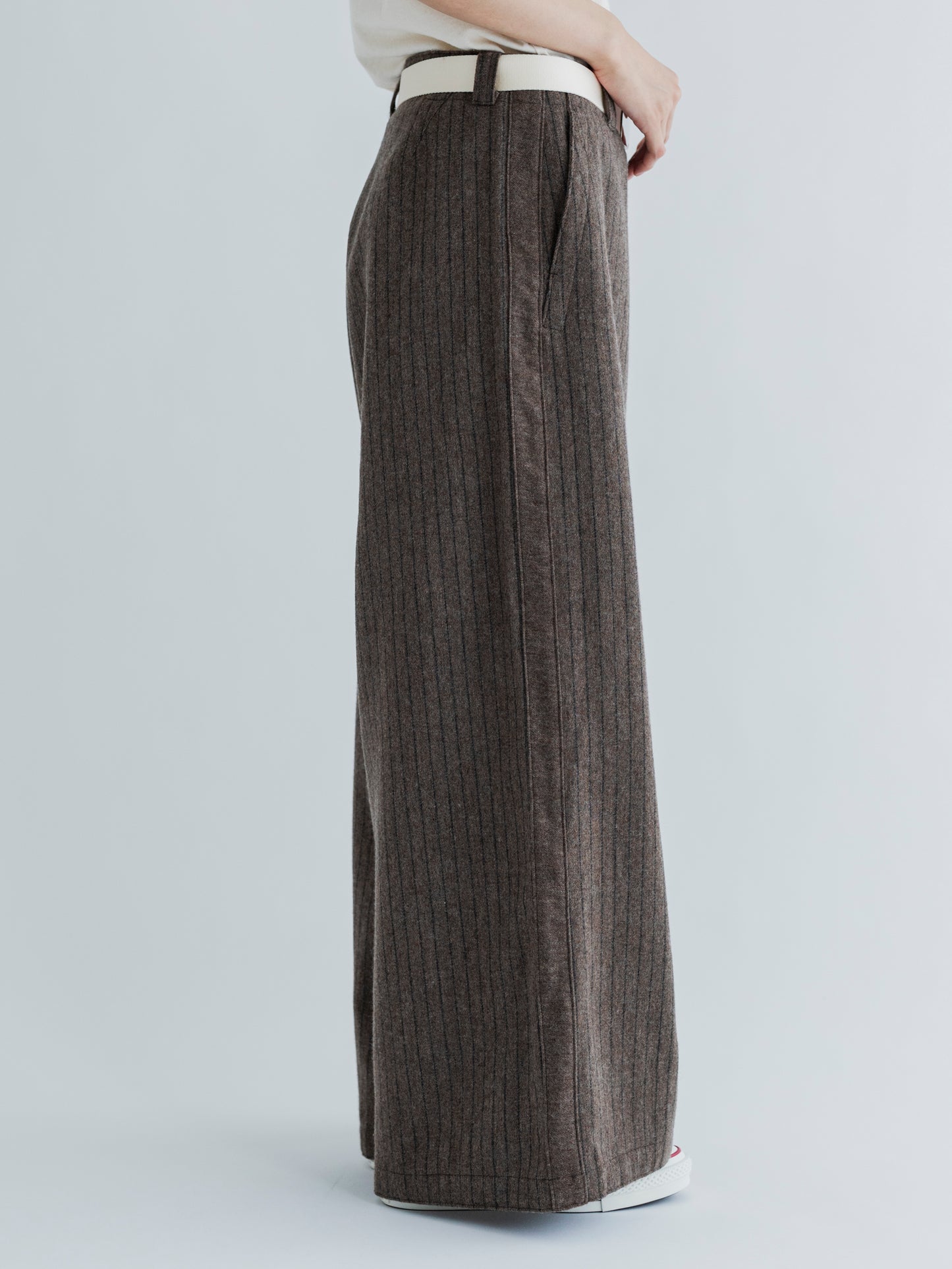 【Pre-order】WOOL STRIPE SIDE LINE WIDE PANTS